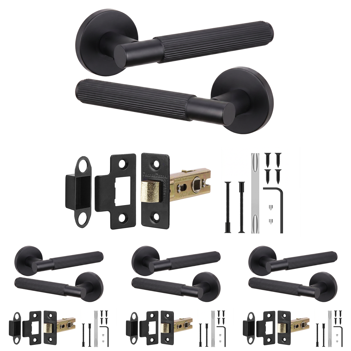 Hera Matt Black Passage Door Lever Handles - Latch Kit 64mm - Pack of 4