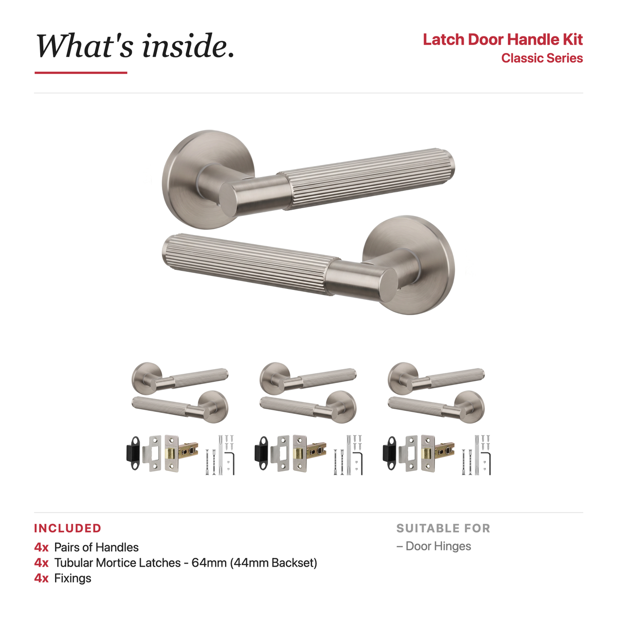 Hera Satin Nickel Passage Door Lever Handles – showing what's included in the box