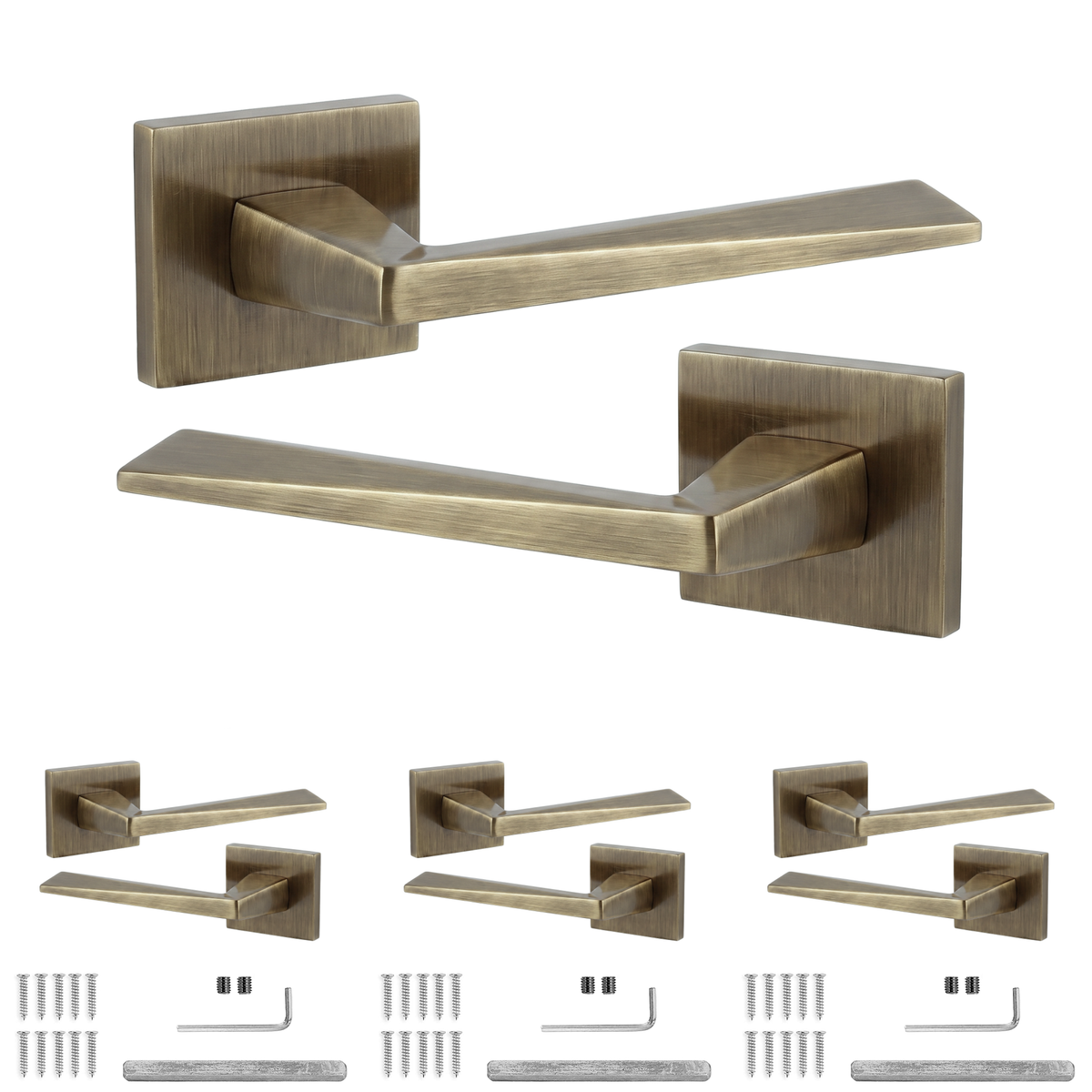 Leda Antique Brass Door Lever Handles - Pack of 4 Pairs