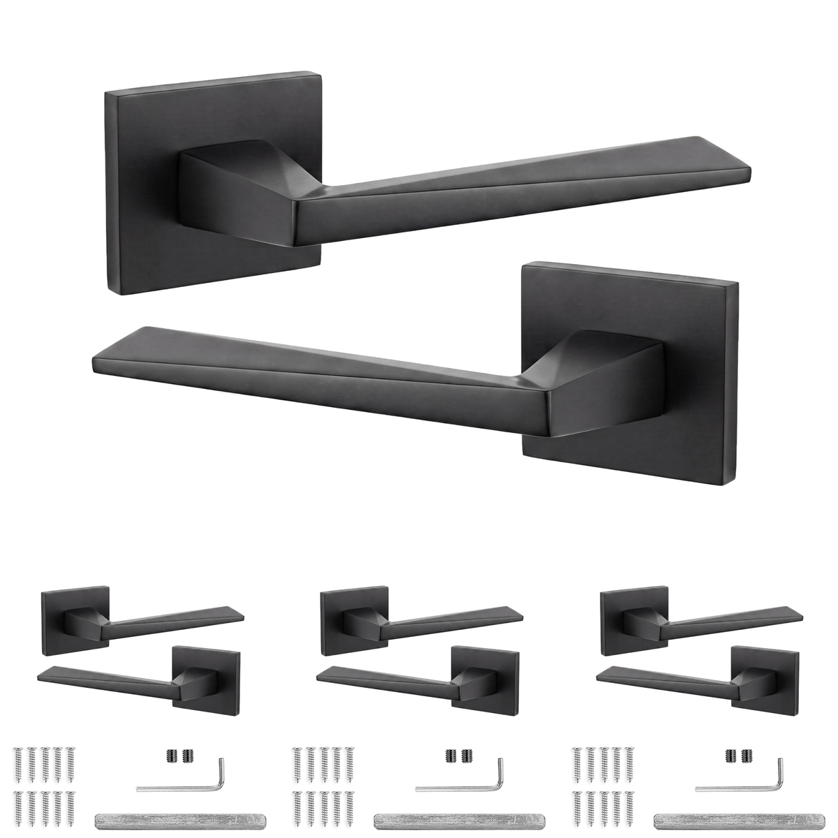 Leda Matt Black Door Lever Handles - Pack of 4 Pairs