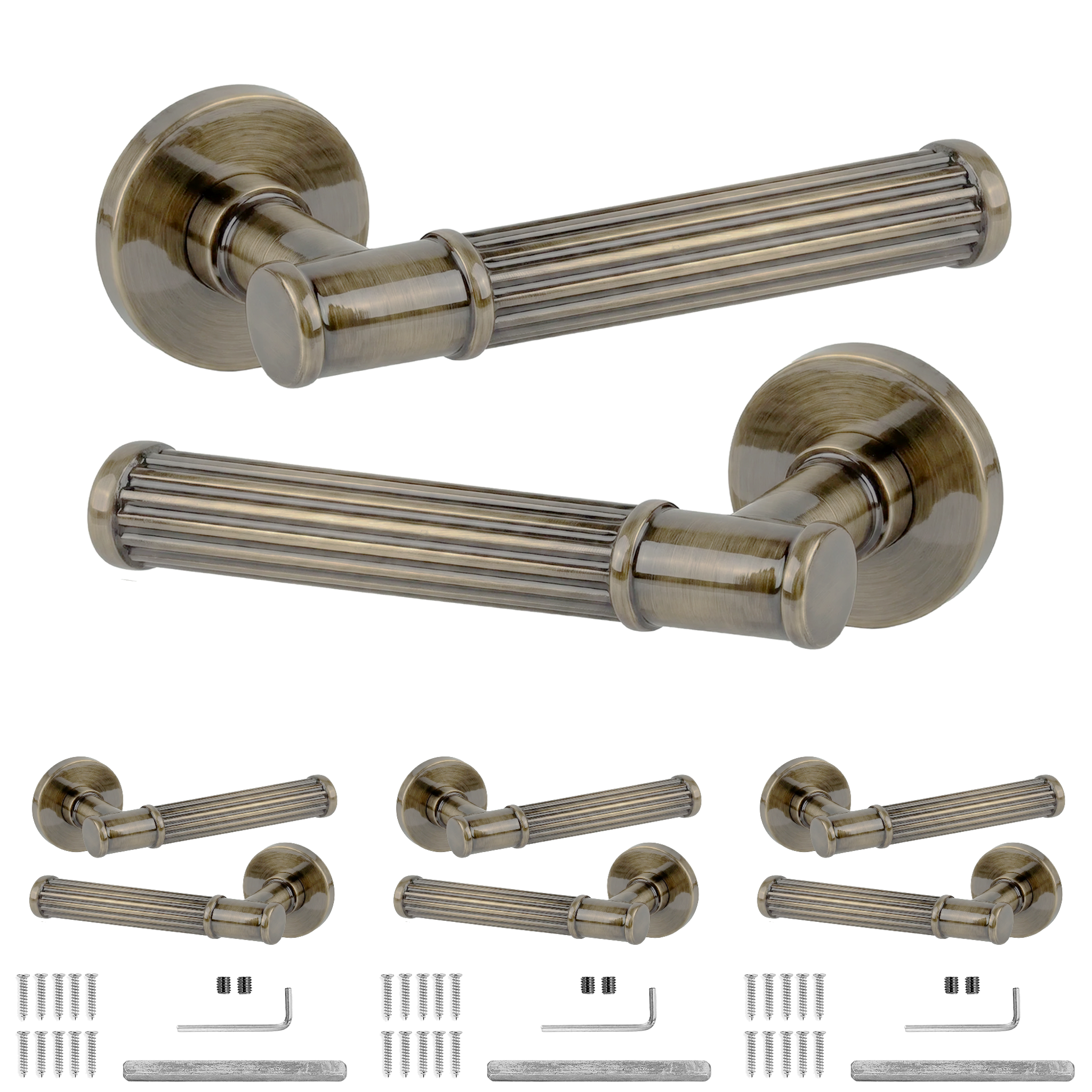 Leto Antique Brass Door Lever Handles - Pack of 4 Pairs