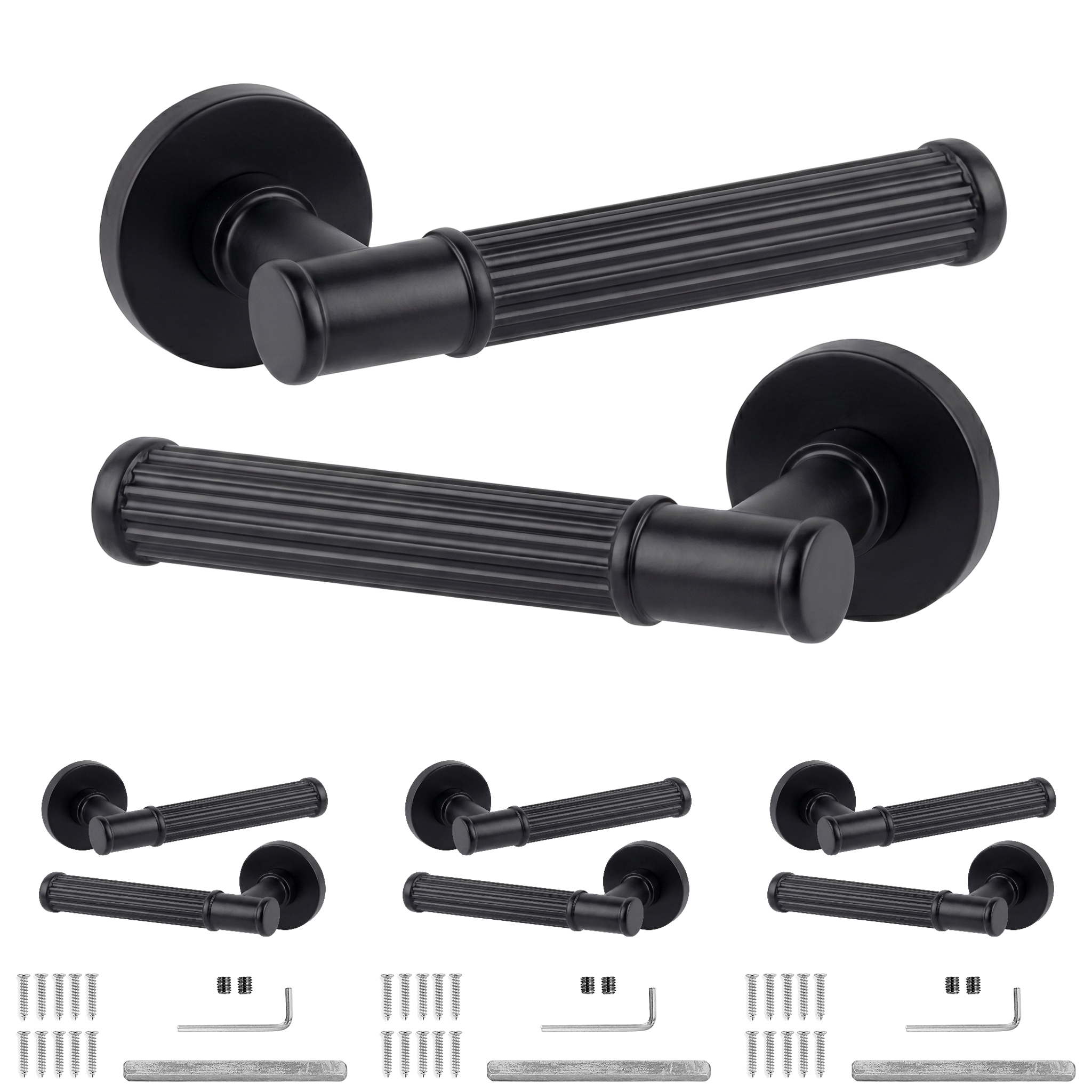 Leto Matt Black Door Lever Handles - Pack of 4 Pairs