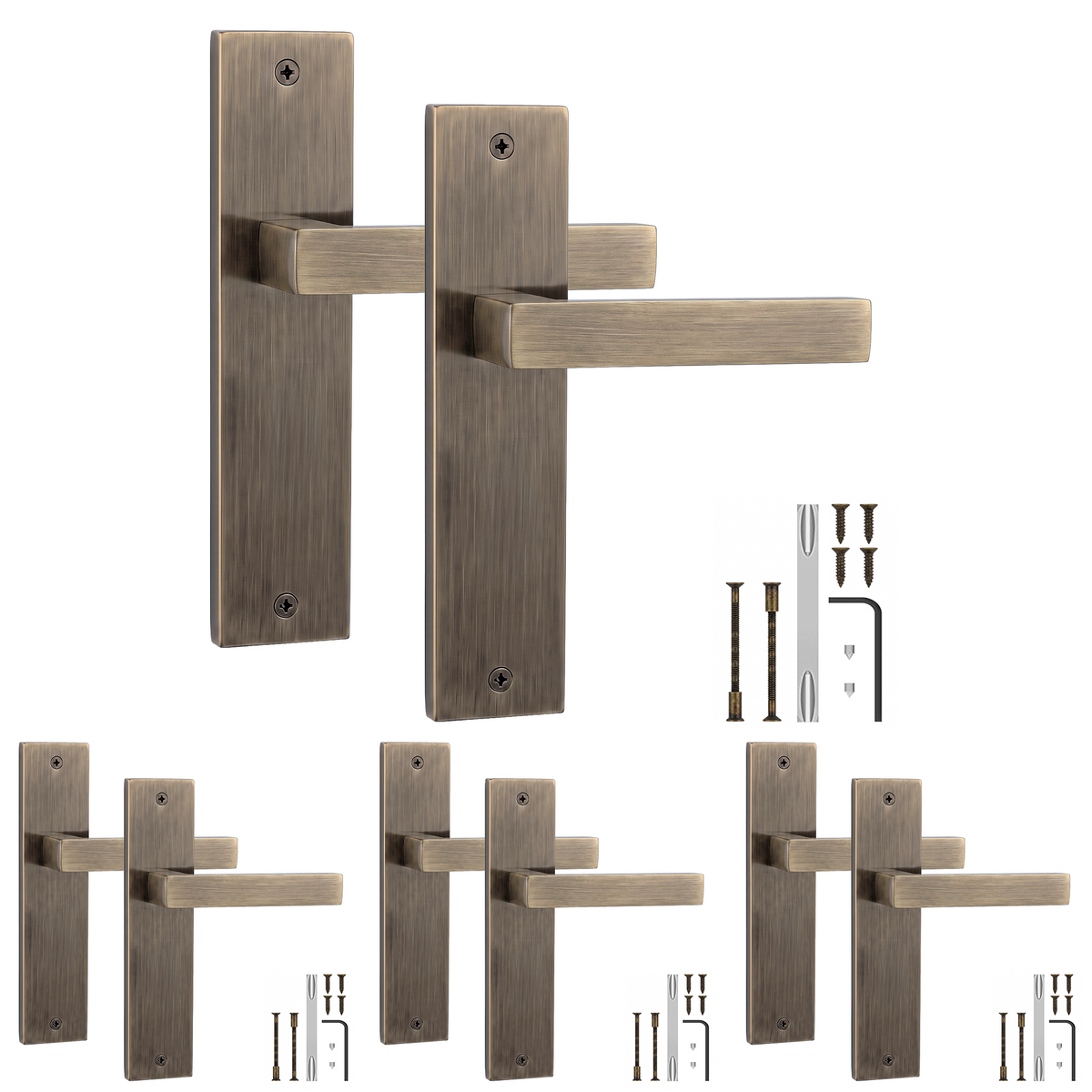 Lumina Antique Brass Door Lever Handles on Backplate - Pack of 4 Pairs