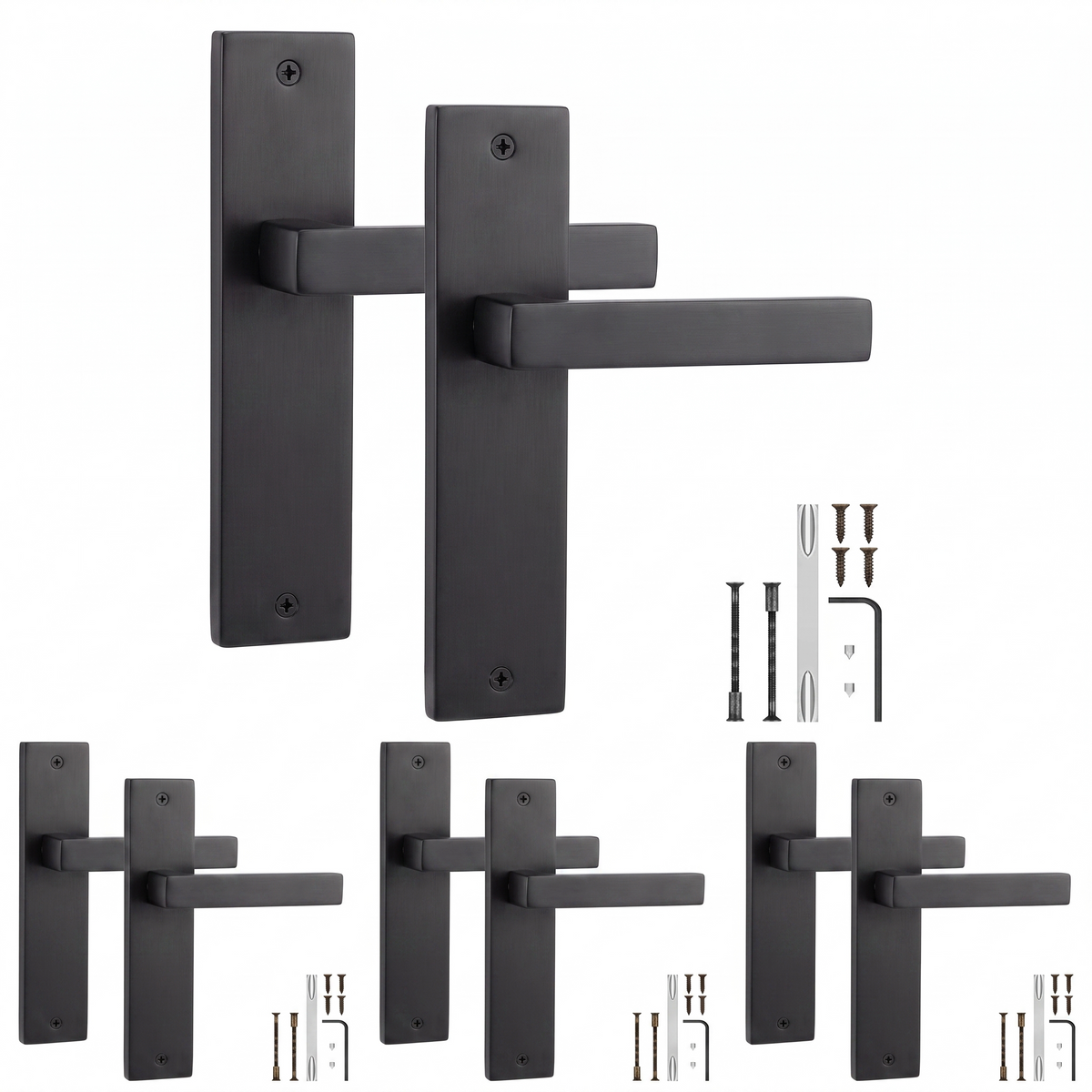 Lumina Matt Black Door Lever Handles on Backplate - Pack of 4 Pairs