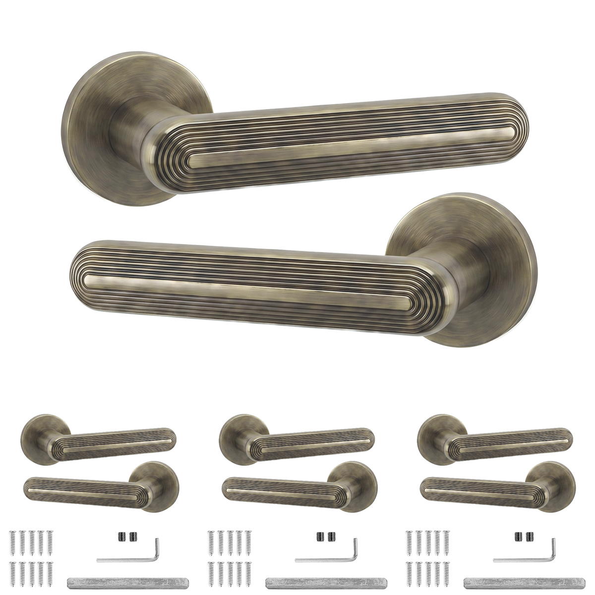 Marin Antique Brass Door Lever Handles - Pack of 4 Pairs