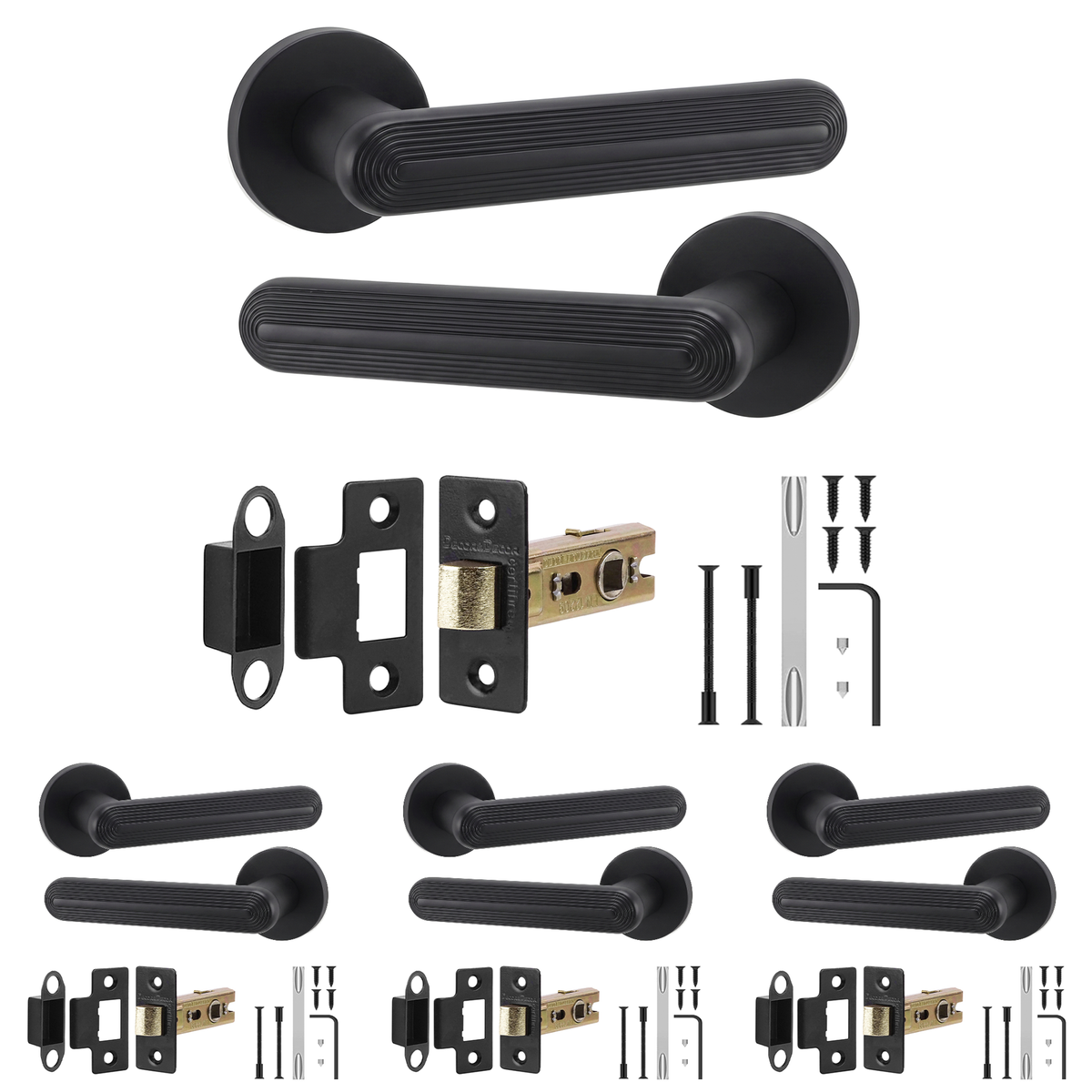 Marin Matt Black Passage Door Lever Handles - Latch Kit 64mm - Pack of 4