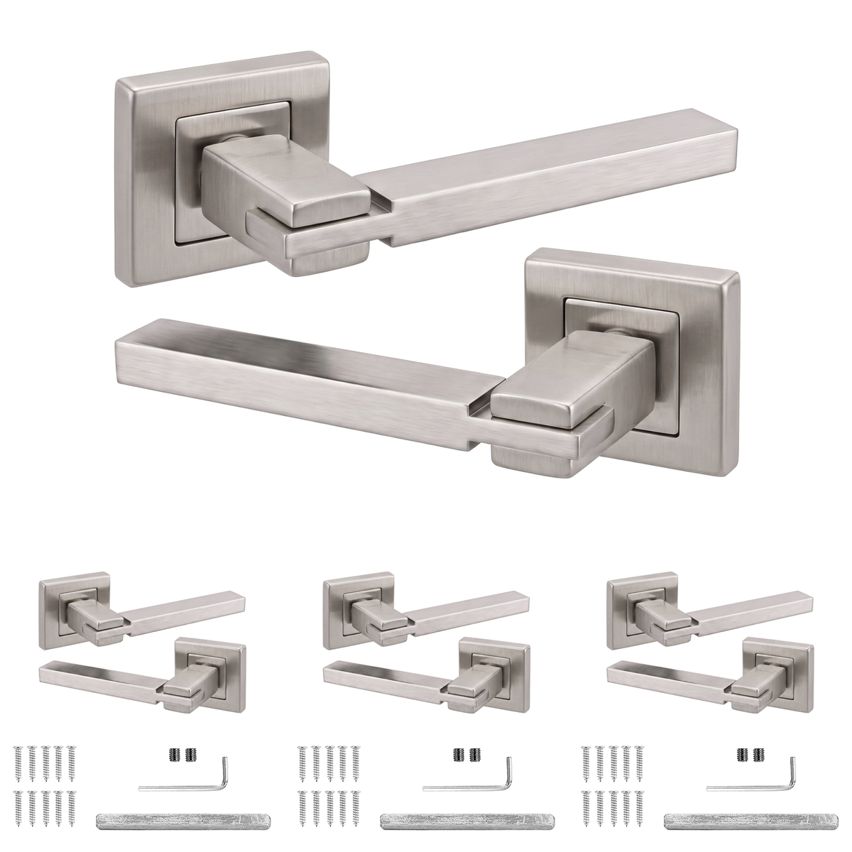 Nexus Satin Nickel Door Lever Handles - Pack of 4 Pairs