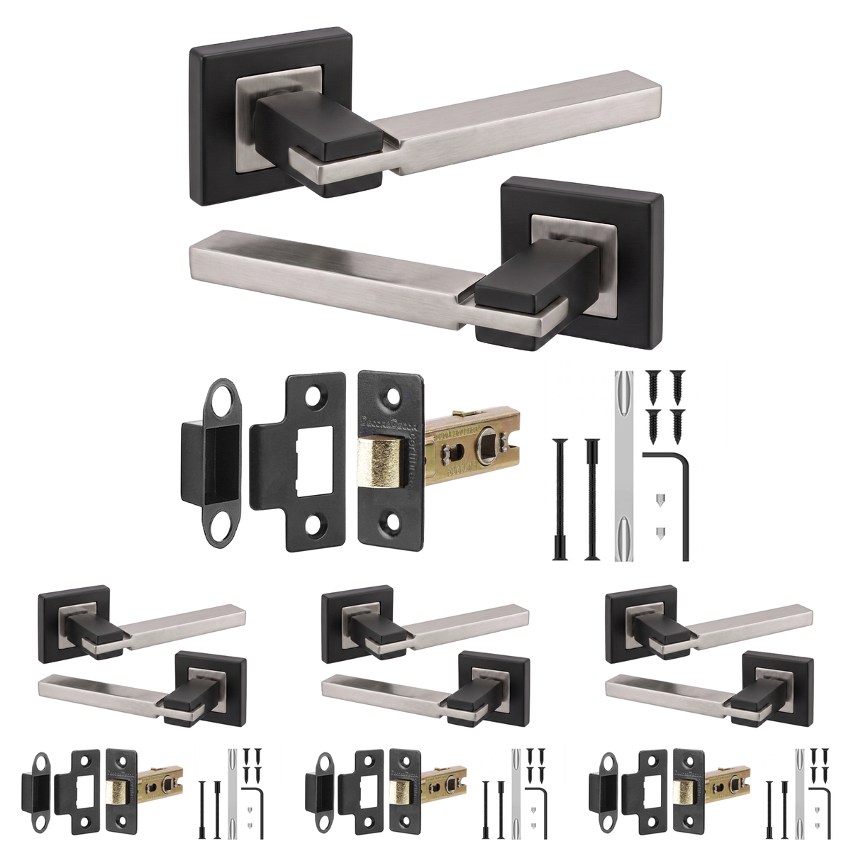 Nexus Duo Finish Passage Door Lever Handles - Latch Kit 76mm - Pack of 4