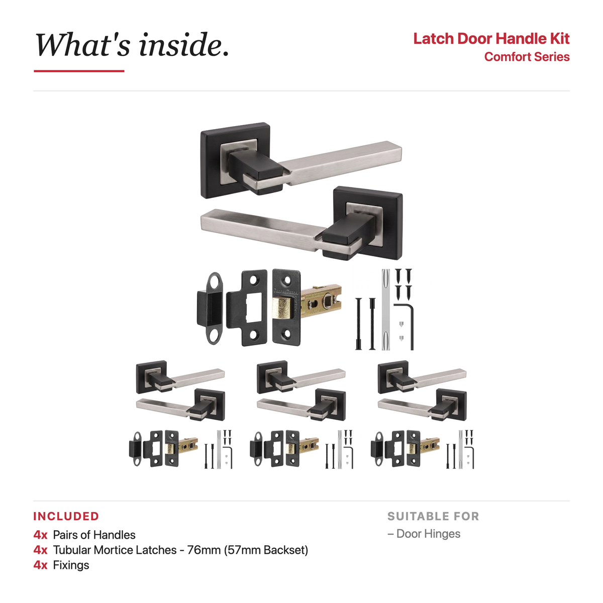 Nexus Duo Finish Passage Door Lever Handles – showing what's included in the box