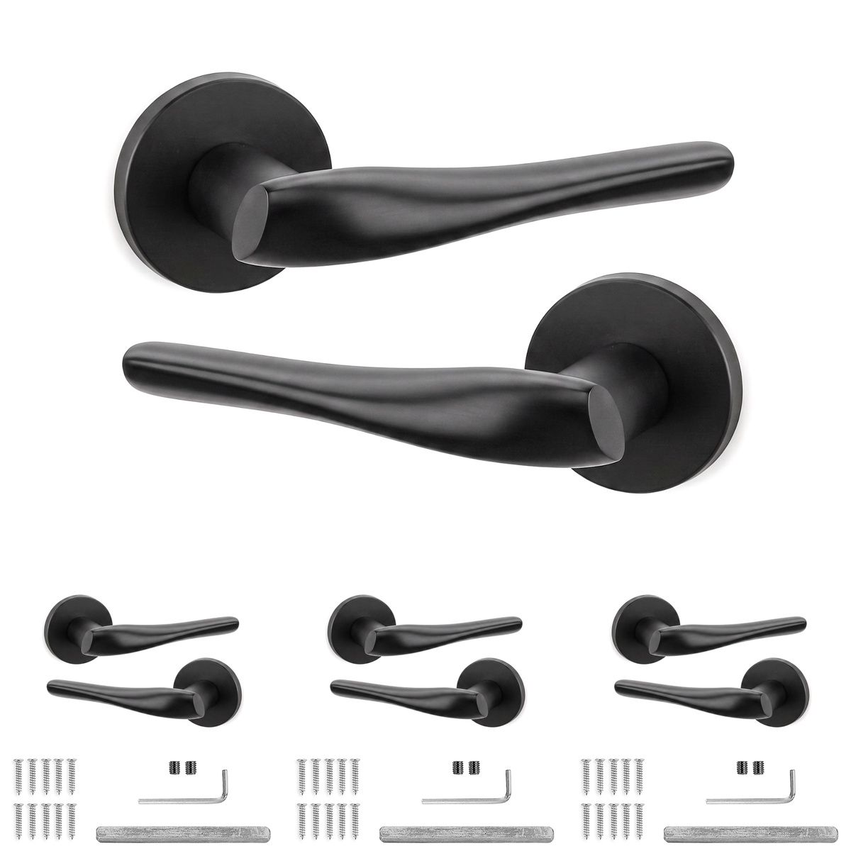 Nanda Matt Black Door Lever Handles - Pack of 4 Pairs