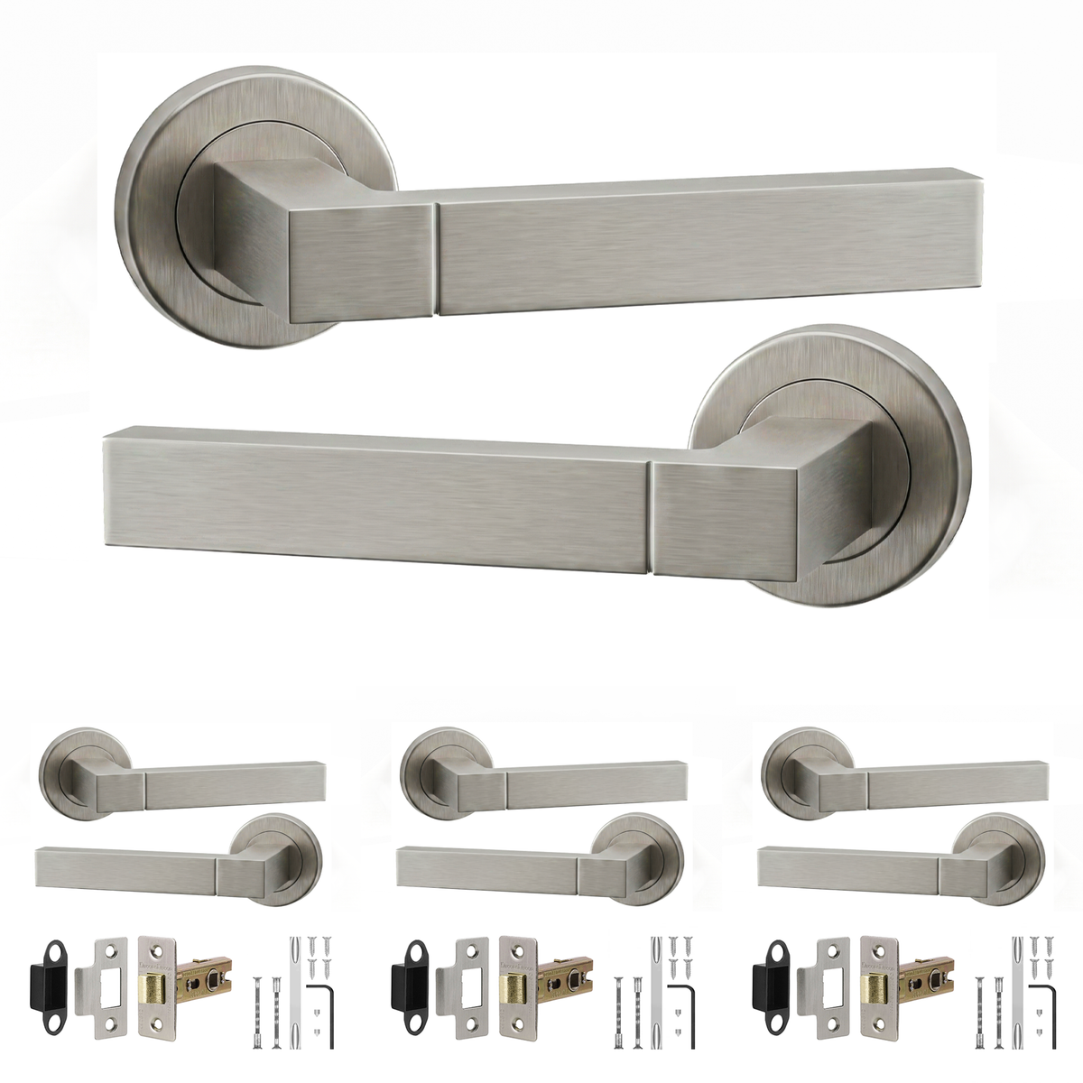 Lumina Satin Nickel Passage Door Lever Handles - Latch Kit 76mm - Pack of 4