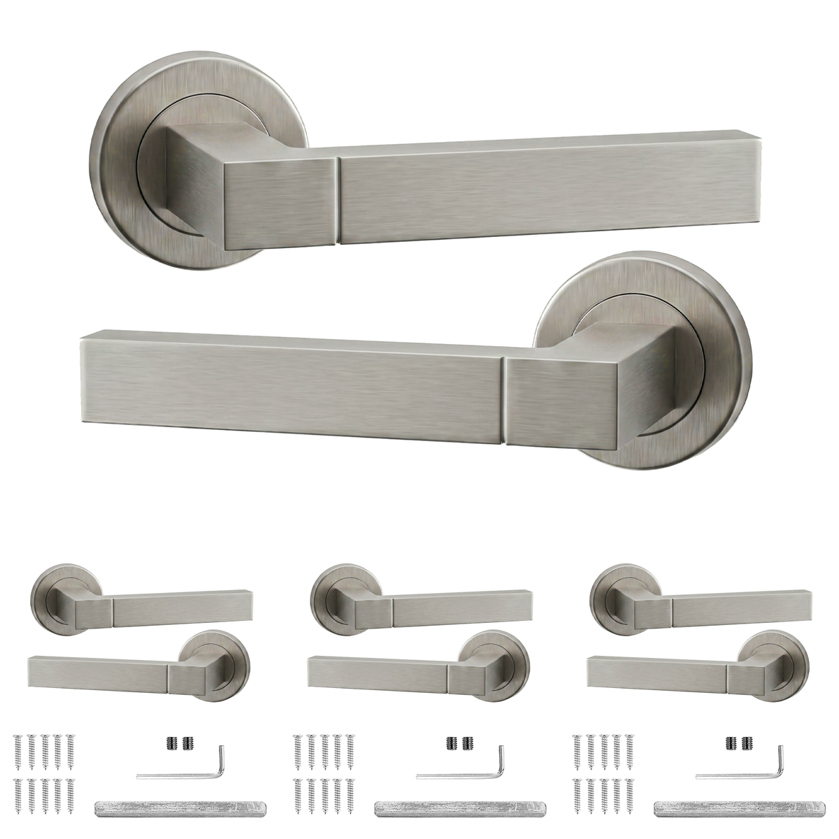 Lumina Satin Nickel Door Lever Handles - Pack of 4 Pairs