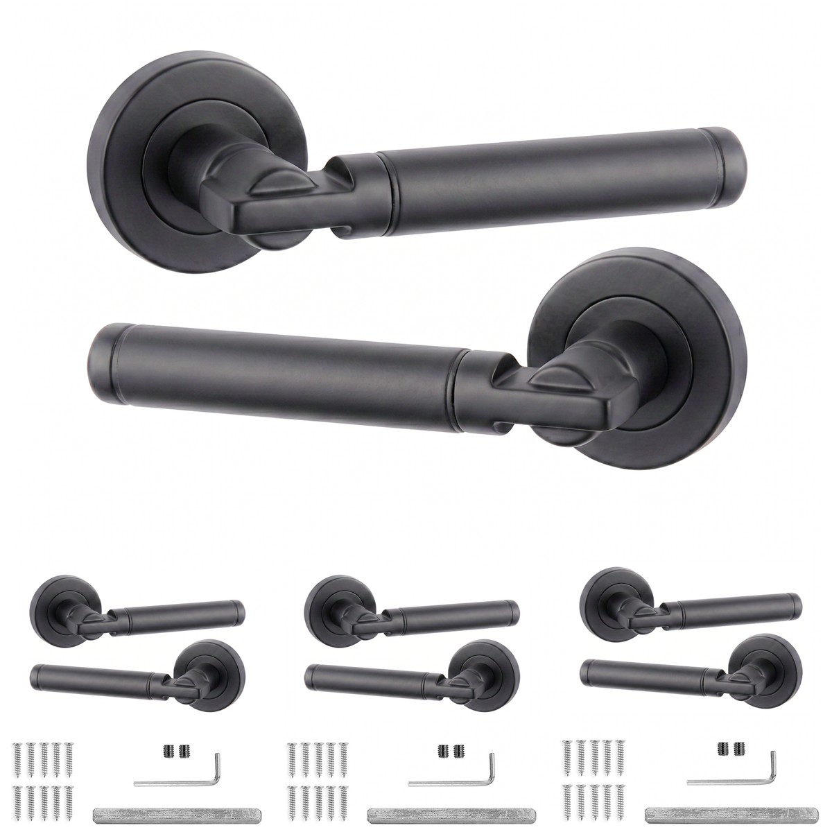 Enigma Matt Black Door Lever Handles - Pack of 4 Pairs