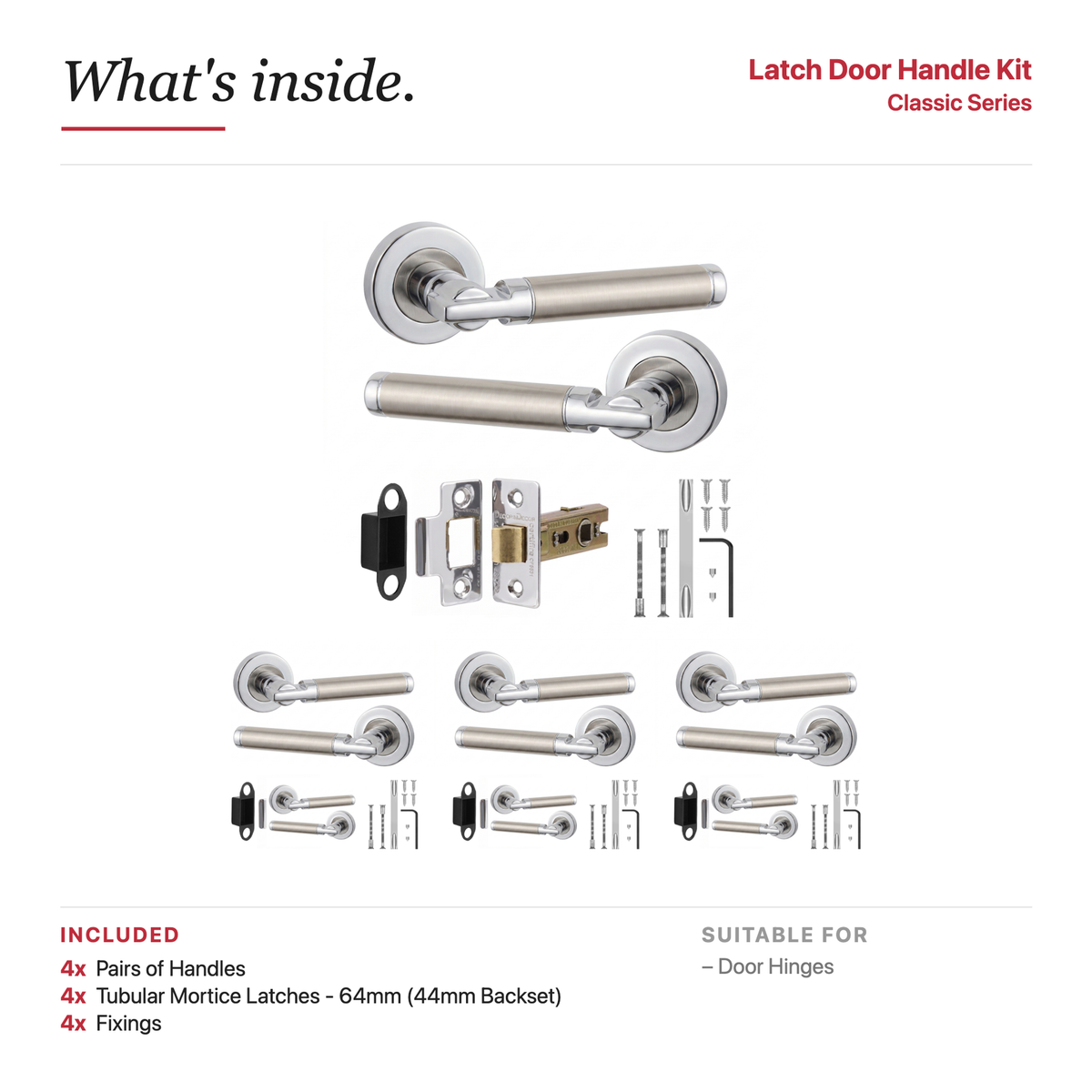 Enigma Duo Finish Passage Door Lever Handles – showing what's included in the box