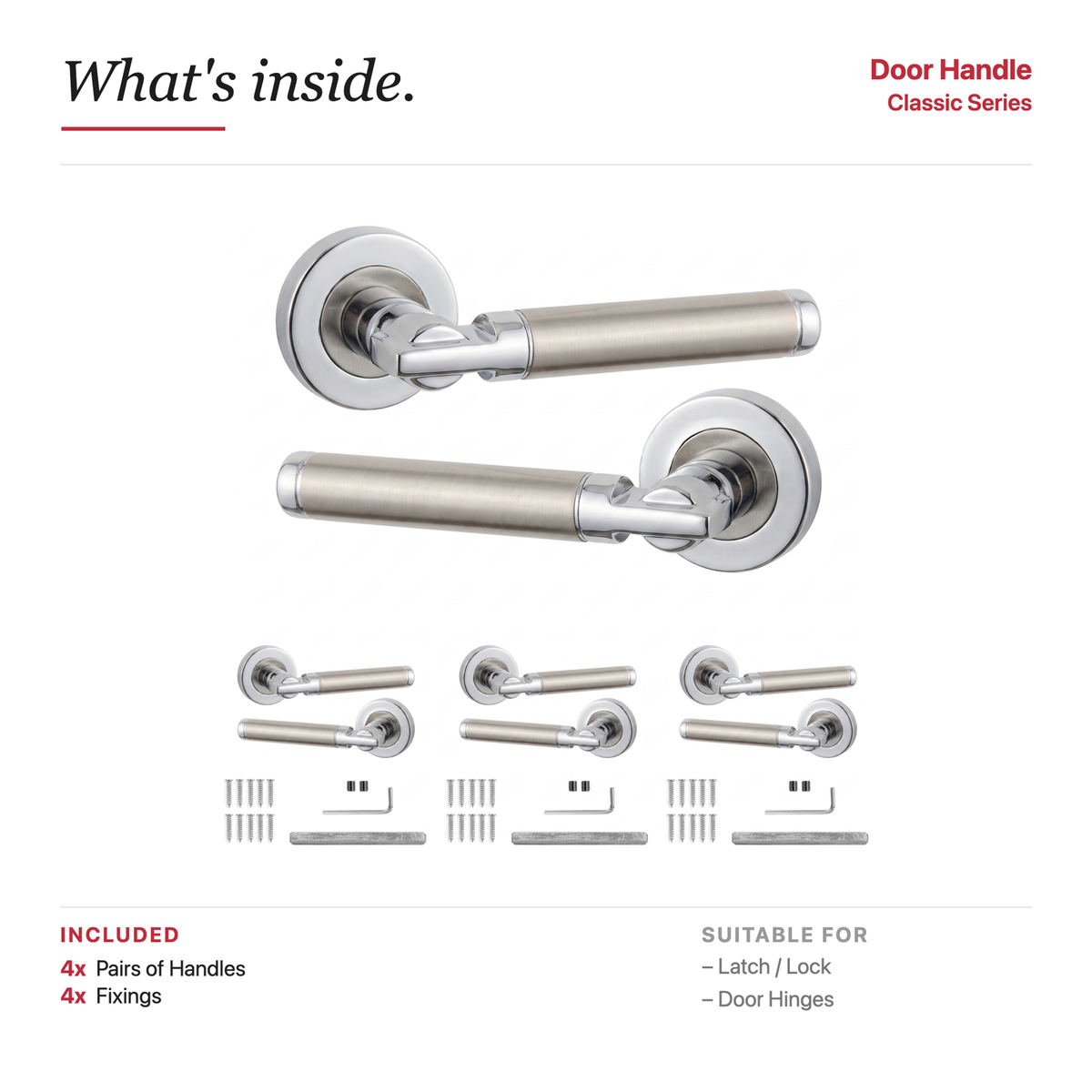 Enigma Duo Finish Door Lever Handles – showing what's included in the box