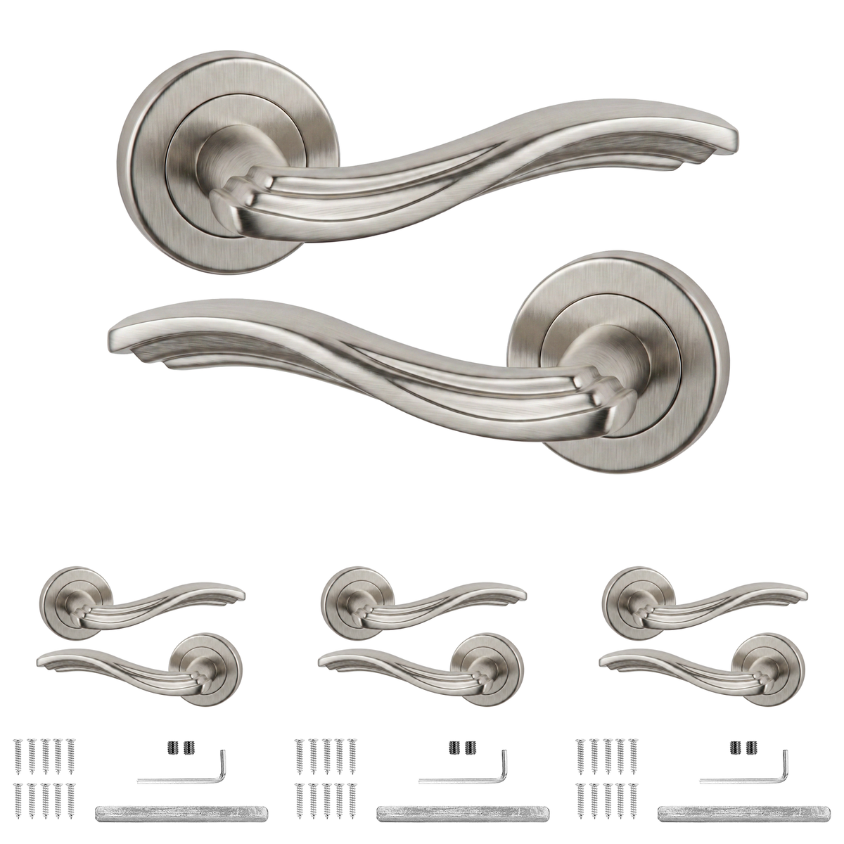 Solace Satin Nickel Door Lever Handles - Pack of 4 Pairs