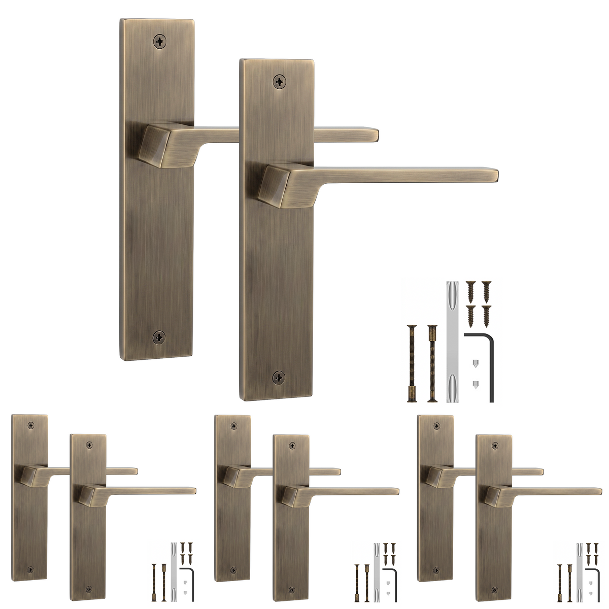 Spectra Antique Brass Door Lever Handles on Backplate - Pack of 4 Pairs
