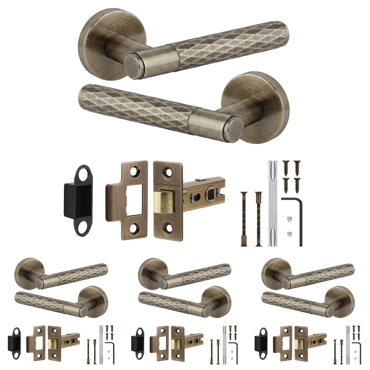 Tore Antique Brass Passage Door Lever Handles - Latch Kit 64mm - Pack of 4