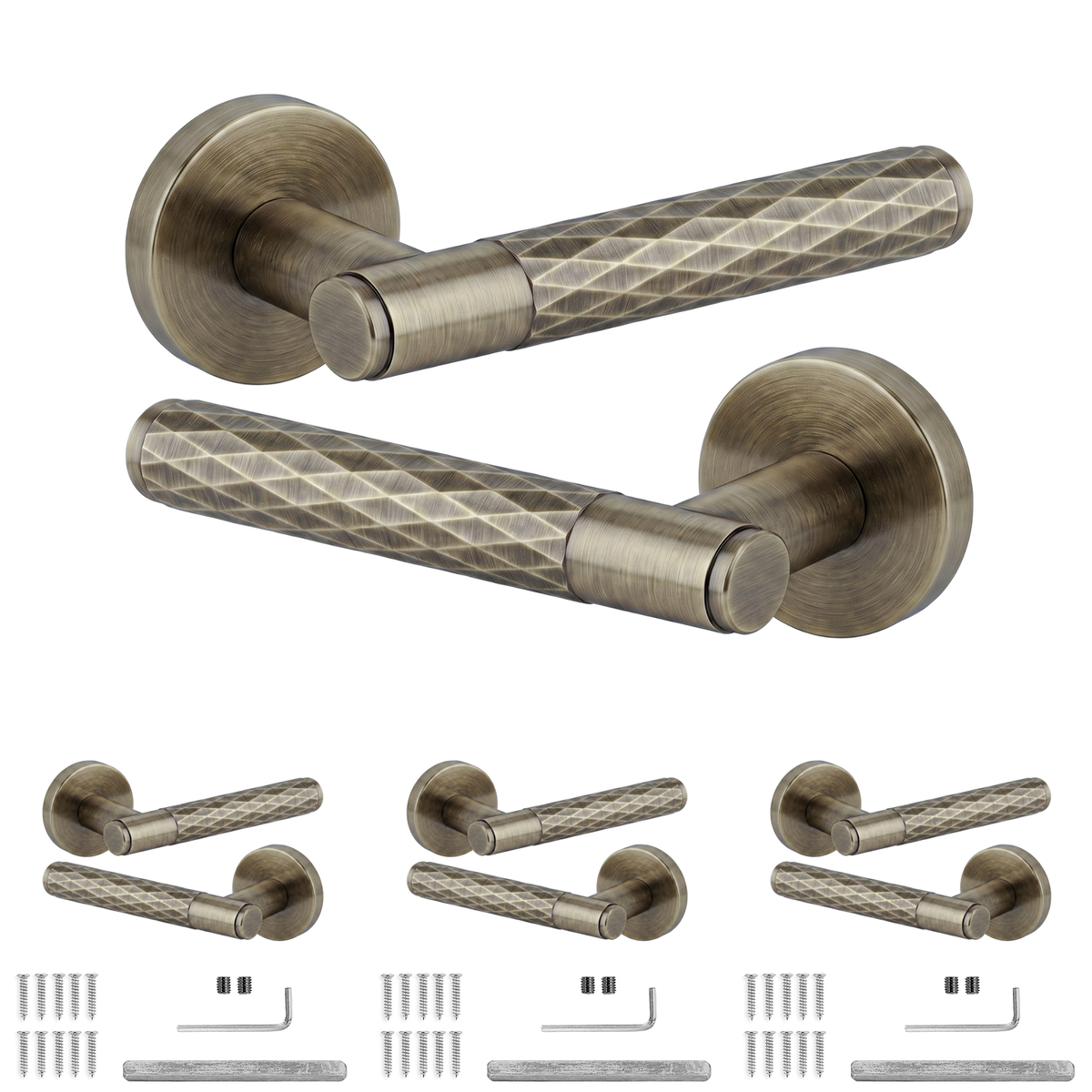 Tore Antique Brass Door Lever Handles - Pack of 4 Pairs