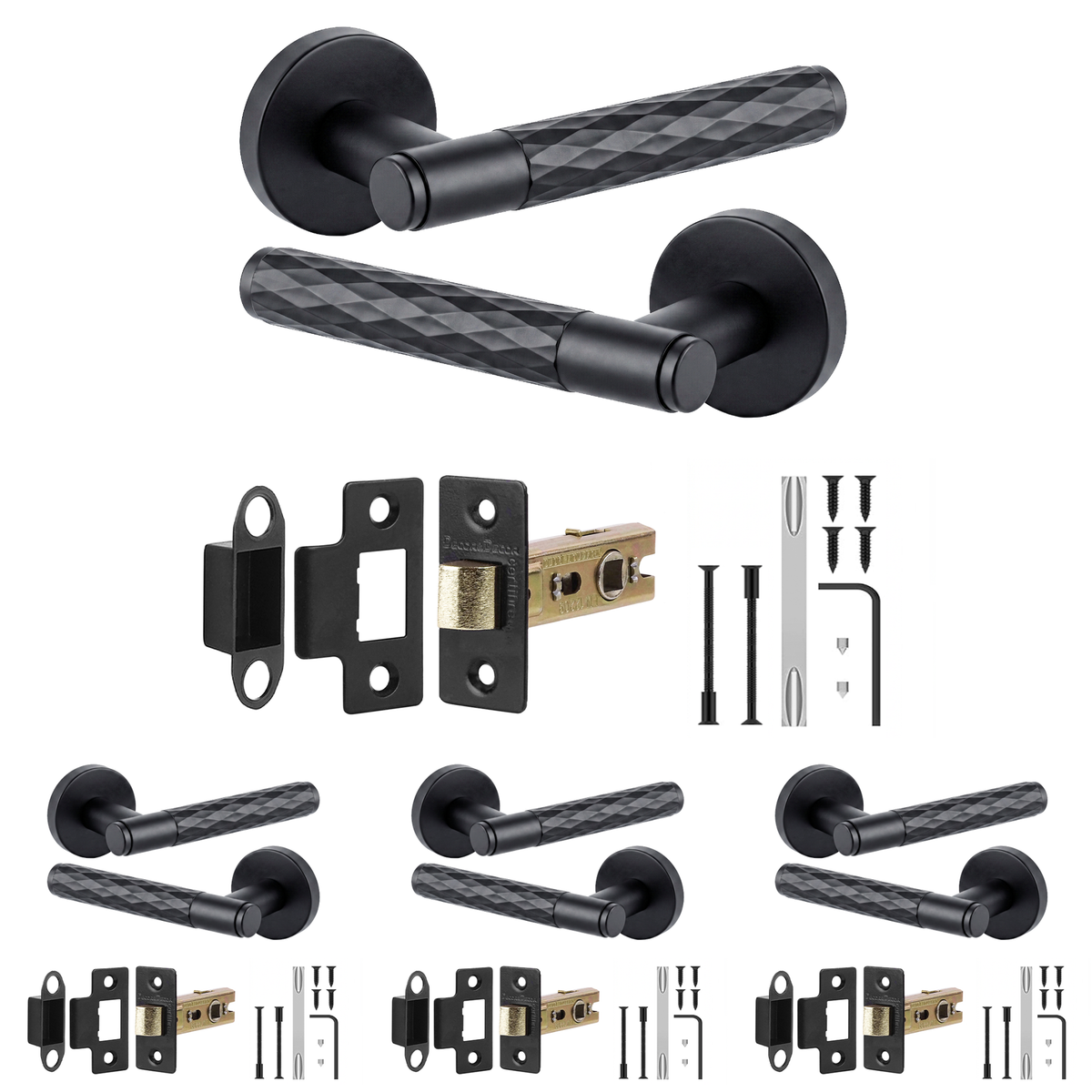 Tore Matt Black Passage Door Lever Handles - Latch Kit 76mm - Pack of 4
