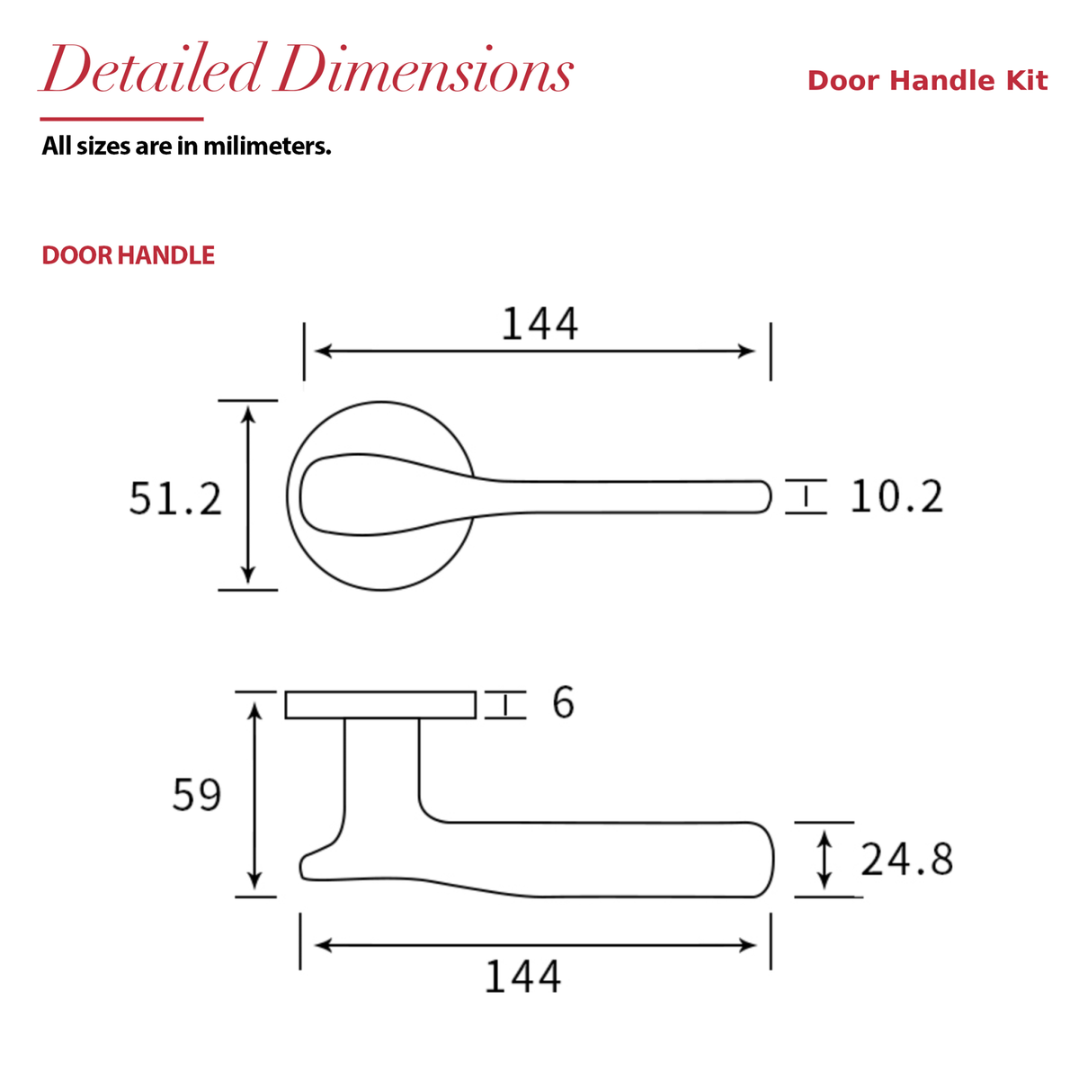 Verita Antique Brass Door Lever Handles – dimensions and measurements diagram
