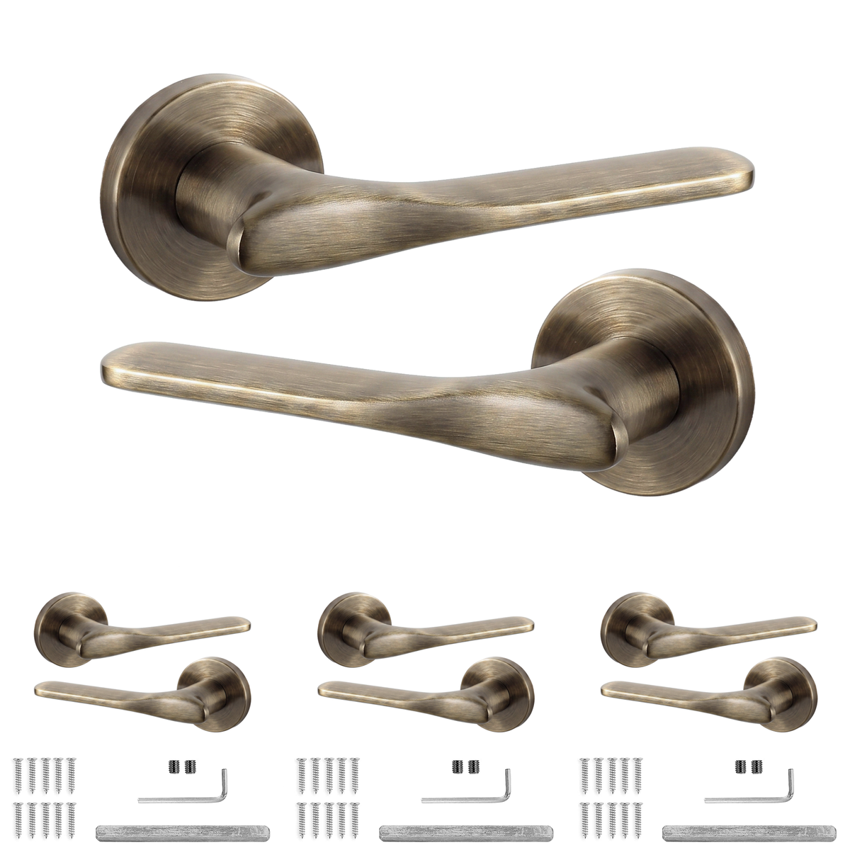 Verita Antique Brass Door Lever Handles - Pack of 4 Pairs
