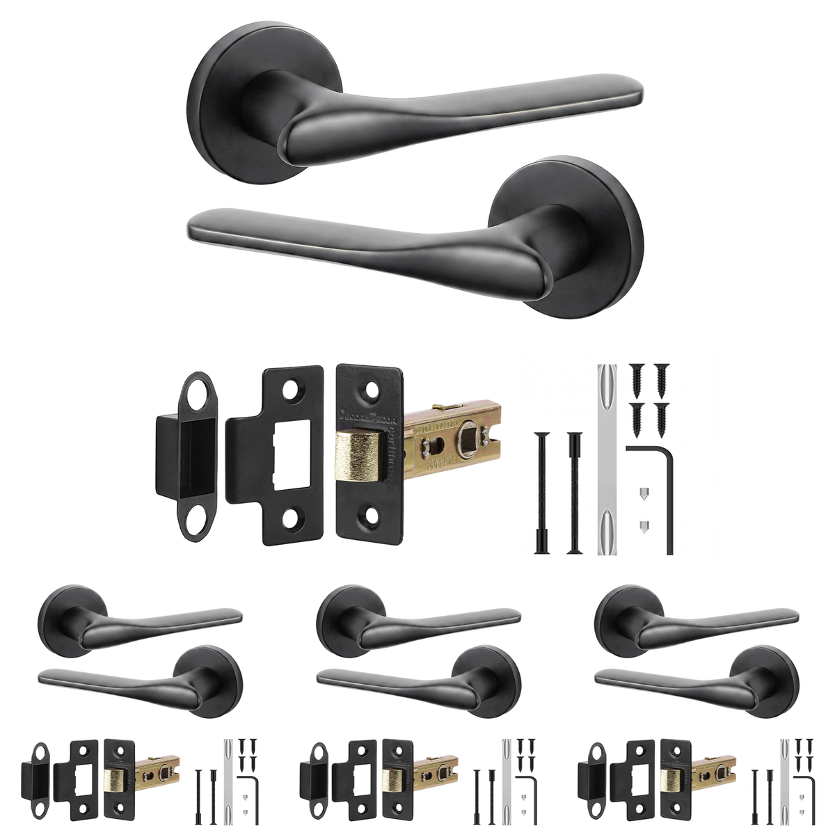 Verita Matt Black Passage Door Lever Handles - Latch Kit 64mm - Pack of 4