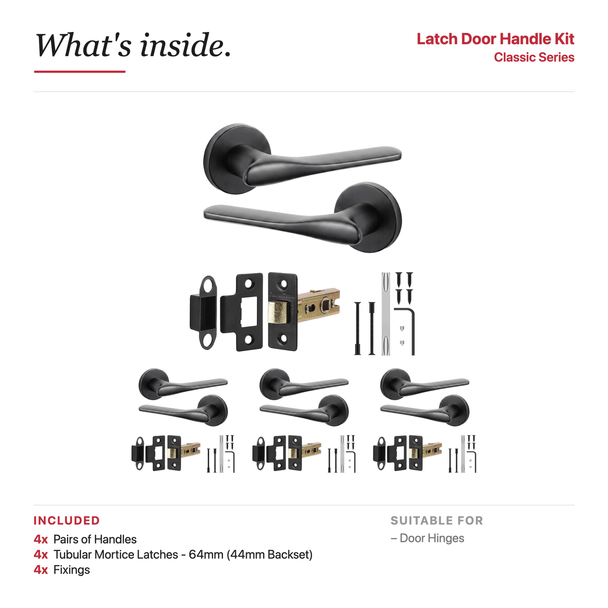 Verita Matt Black Passage Door Lever Handles – showing what's included in the box