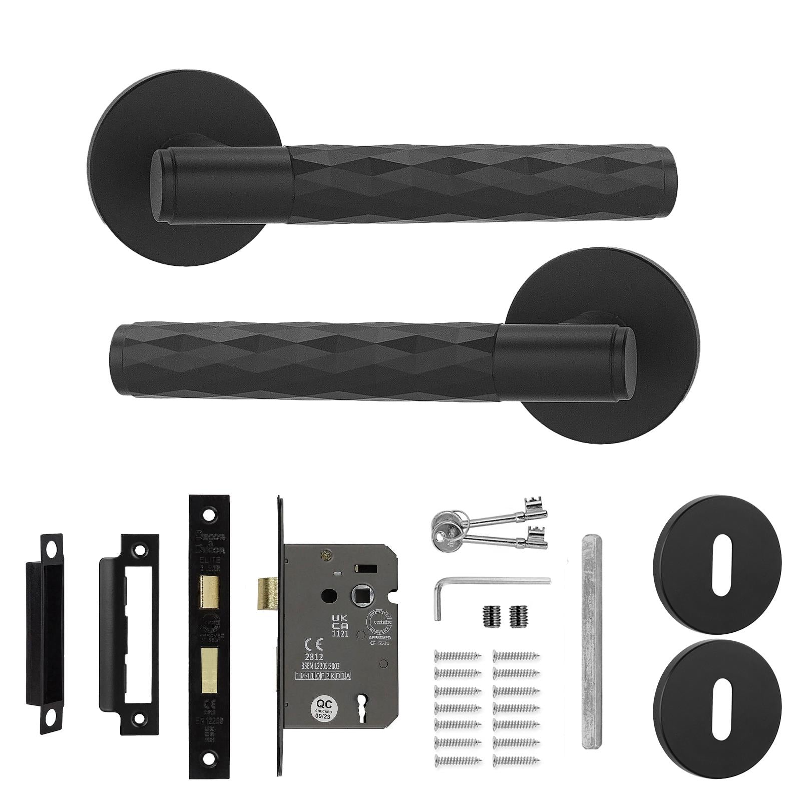 Tore Matt Black Privacy Door Handles - Sash Lock Kit Set