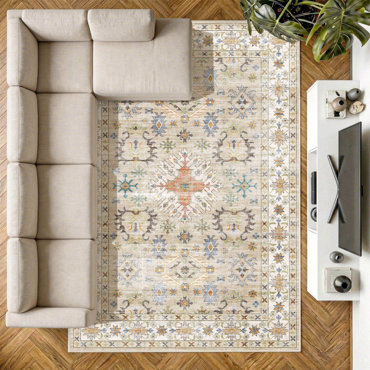 Tessia - Vintage Washable Extra Large Area Rug - 200x290cm