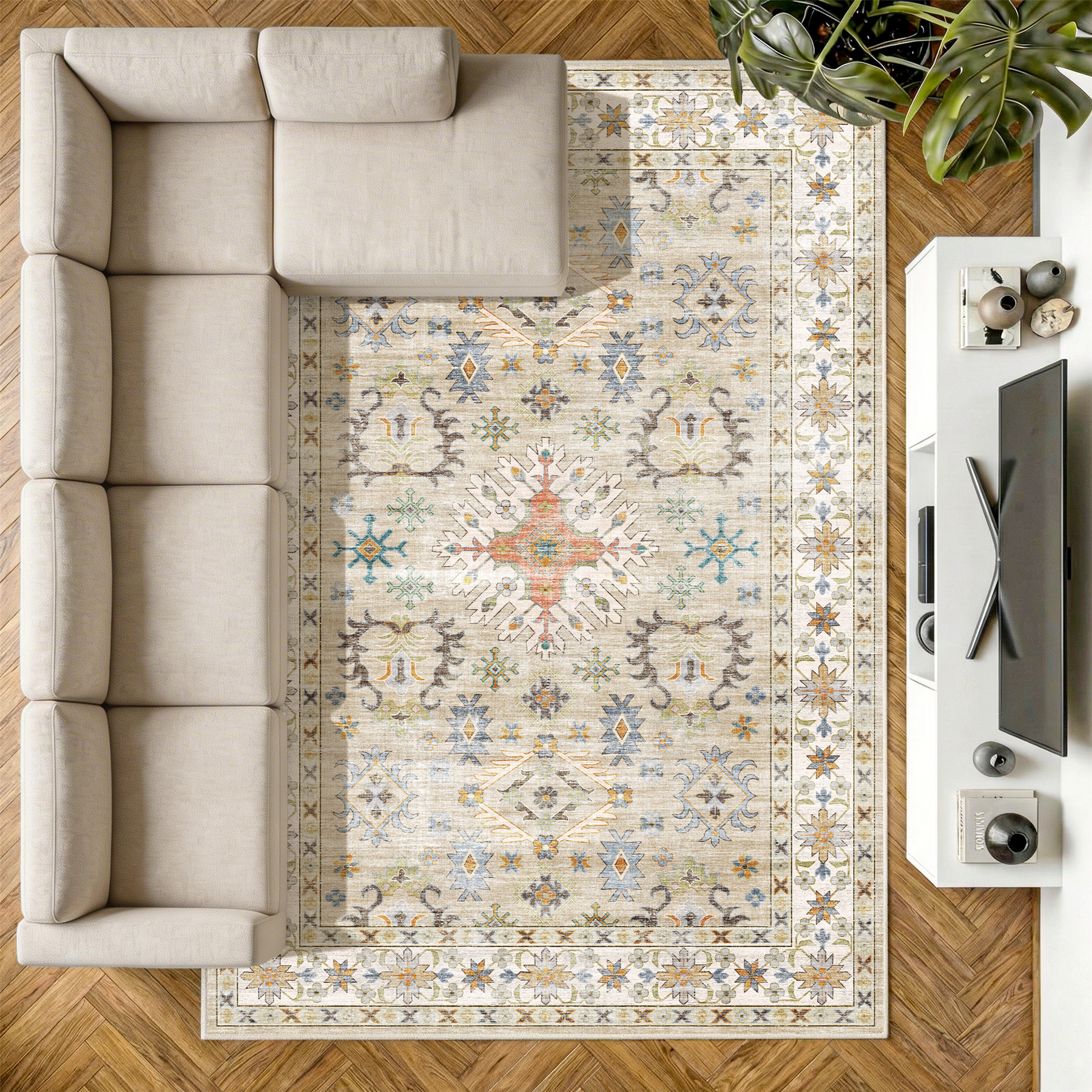 Tessia - Vintage Washable Extra Large Area Rug - 200x290cm