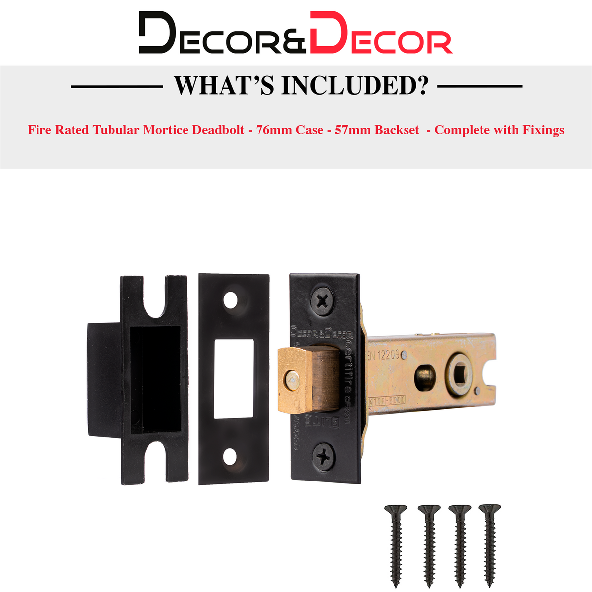 Fire Rated Tubular Bathroom Deadbolt - 76mm - Matt Black – view 2