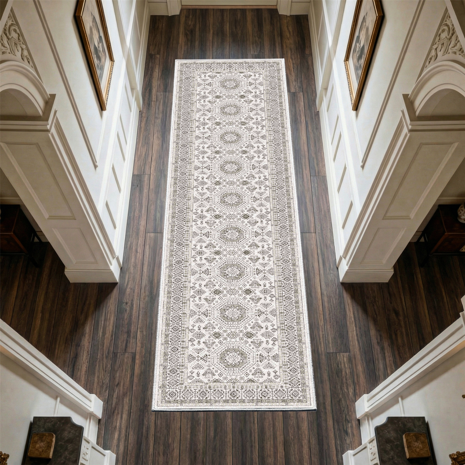 Vassia - Monochrome Washable Runner Hallway Rug - 80x300cm