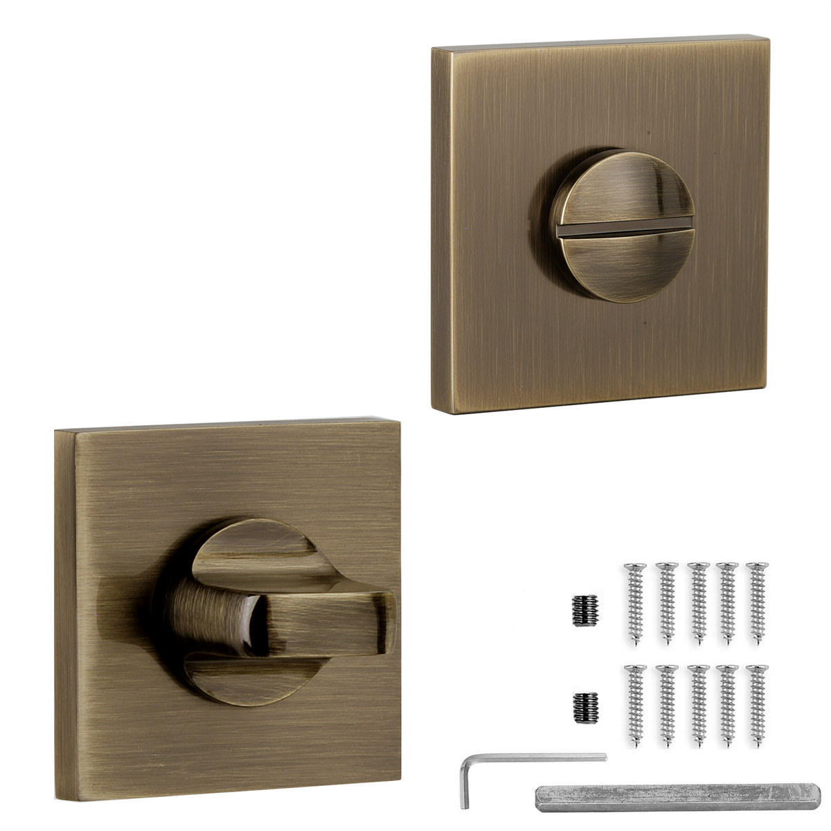 Fire Rated Tubular Mortice Deadbolt and Square Bathroom Turn And Release Thumbturn - Antique Brass – view 10