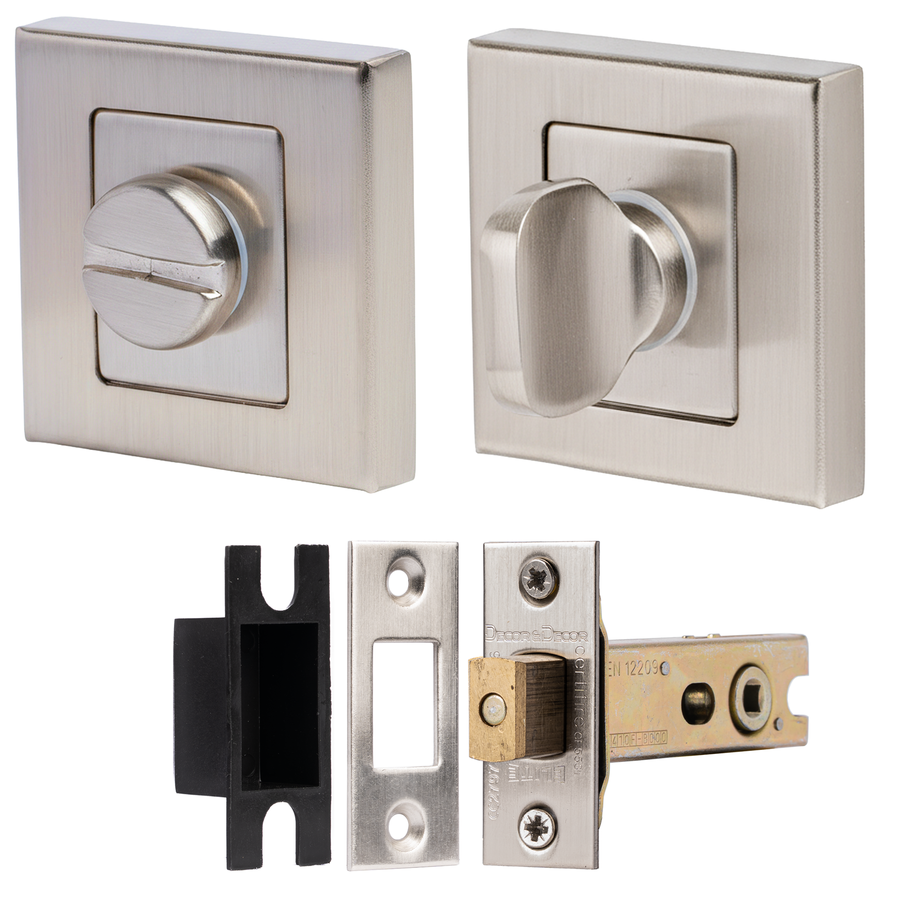Fire Rated Tubular Mortice Deadbolt and Square Bathroom Turn And Release Thumbturn - Satin Nickel - Wc Thumb Turn | Decoranddecor