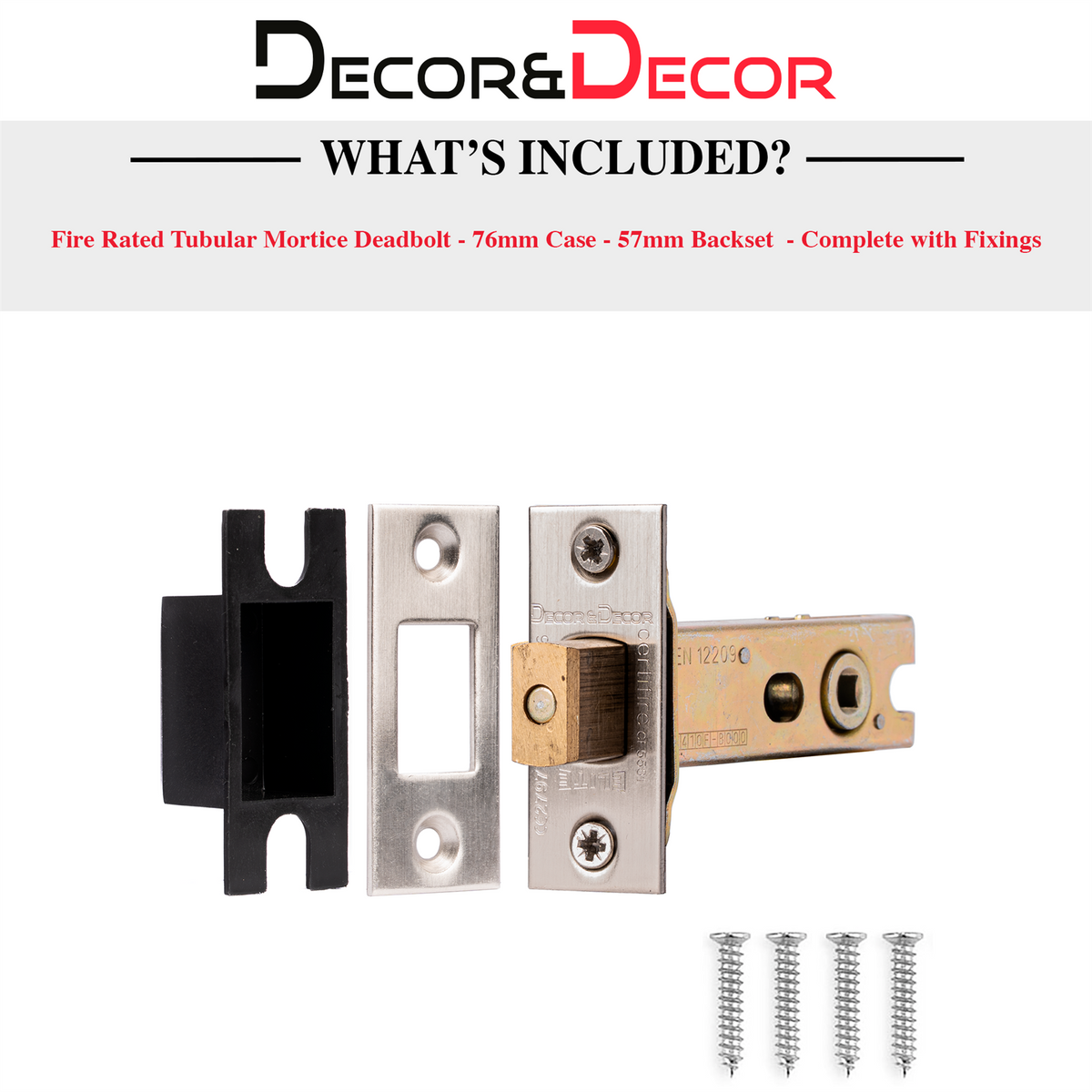 Fire Rated Tubular Bathroom Deadbolt - 76mm - Satin Nickel – view 2