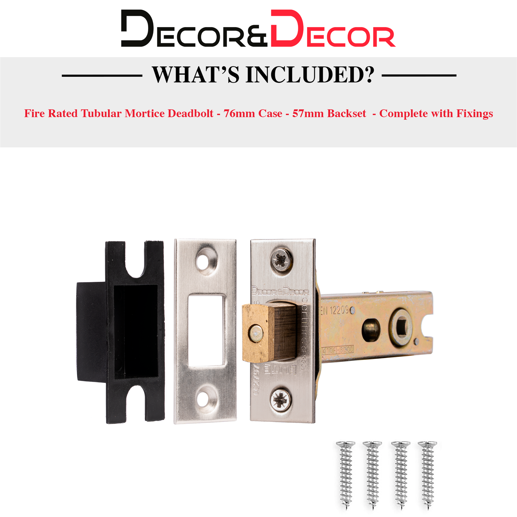Fire Rated Tubular Bathroom Deadbolt - 76mm - Satin Nickel - Tubular Latches | Decoranddecor