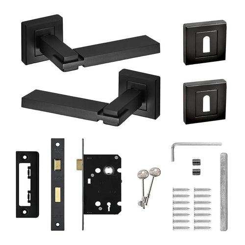 Nexus Matt Black Privacy Door Lever Handles - Sash Lock Kit Set - Decor And Decor