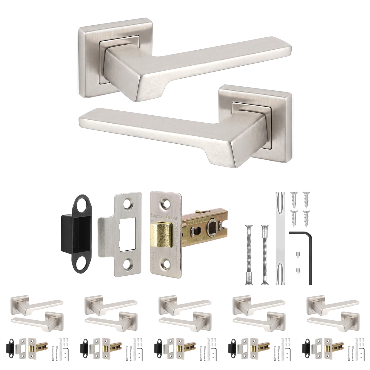 Spectra Satin Nickel Passage Door Lever Handles - Latch Kit 76mm - Pack of 6
