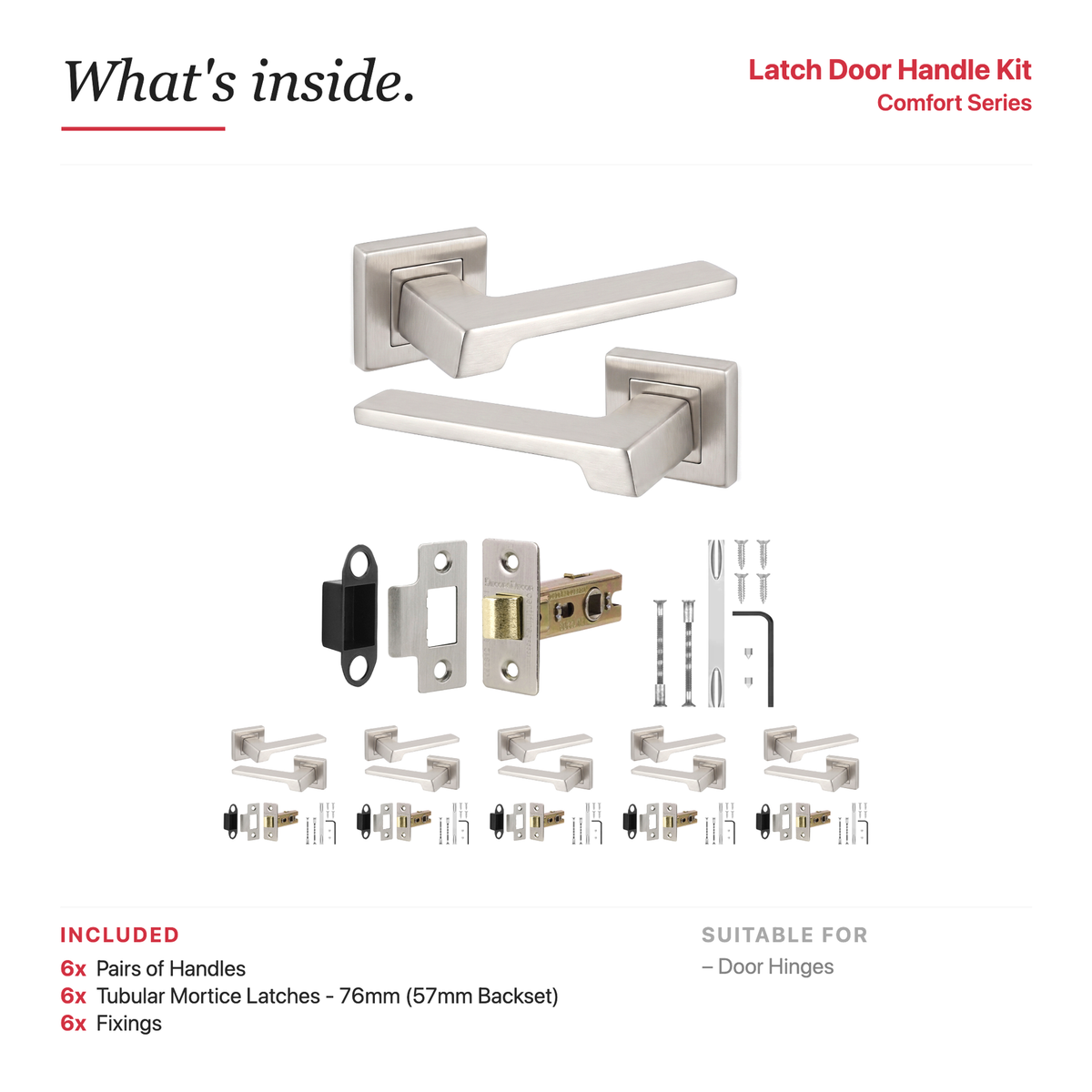 Spectra Satin Nickel Passage Door Lever Handles – showing what's included in the box