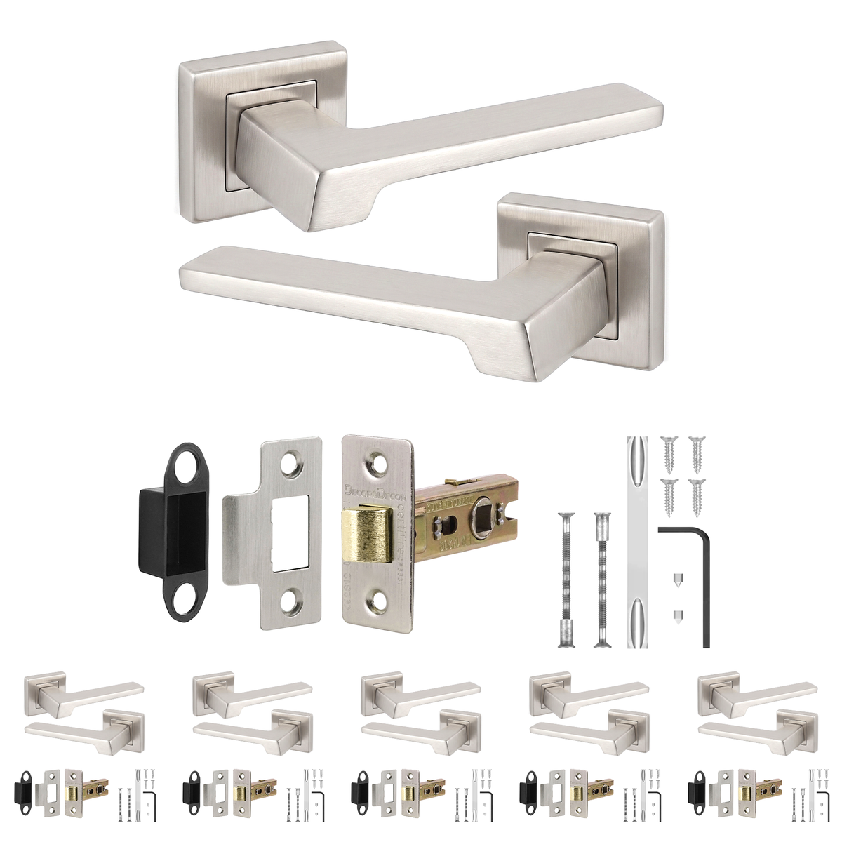 Spectra Satin Nickel Passage Door Lever Handles - Latch Kit 64mm - Pack of 6