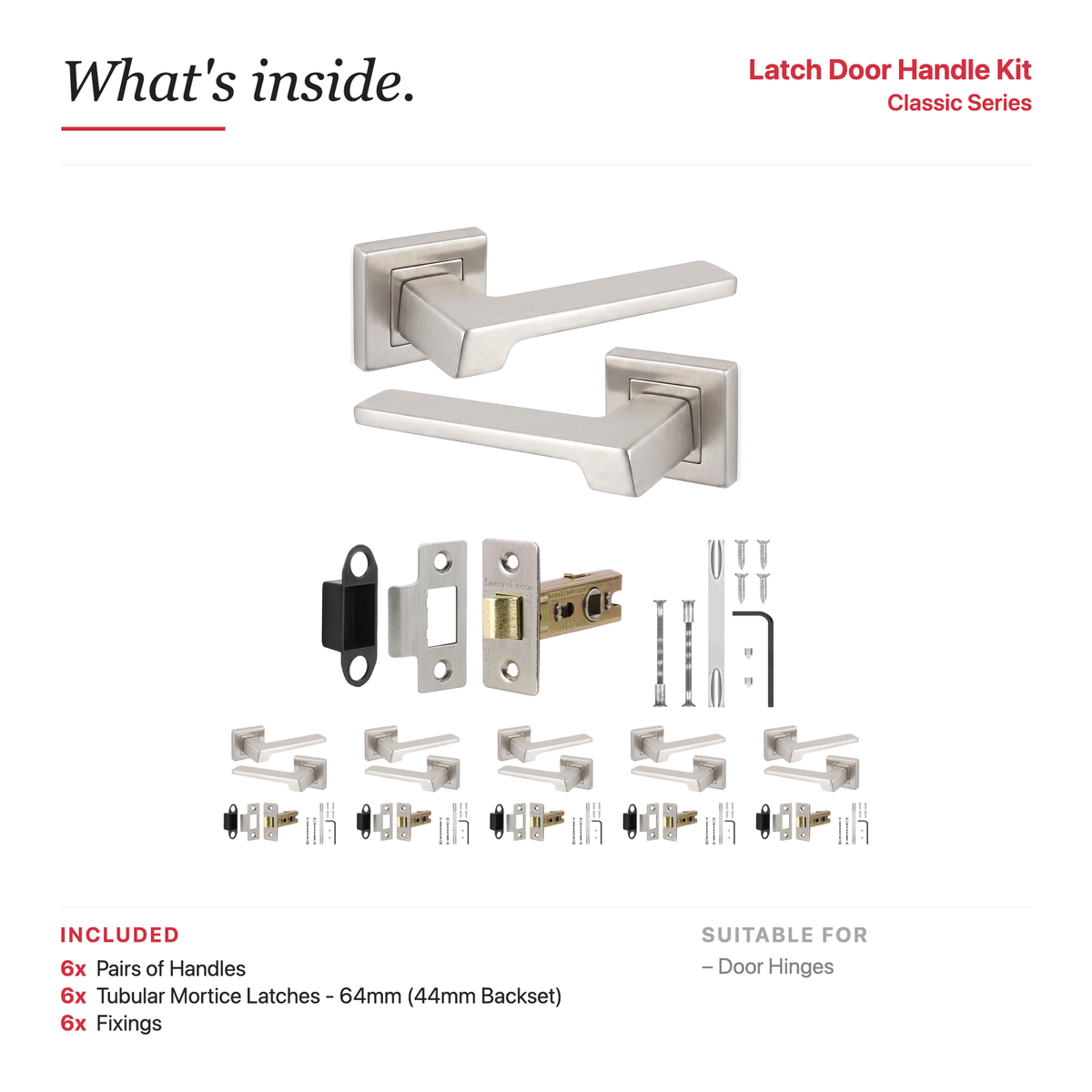 Spectra Satin Nickel Passage Door Lever Handles – showing what's included in the box