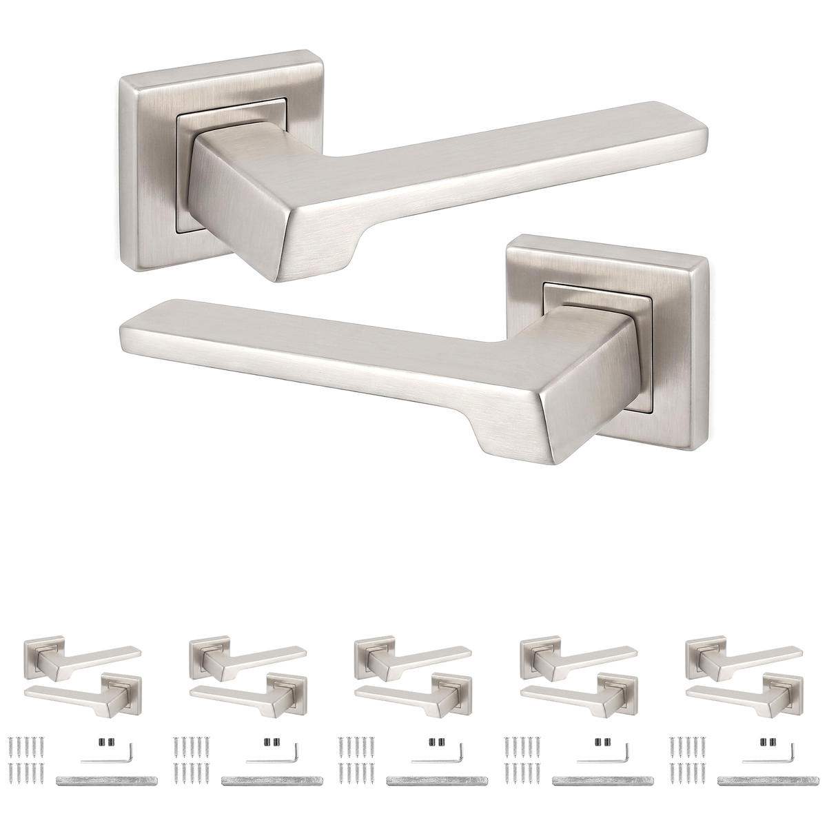 Spectra Satin Nickel Door Lever Handles - Pack of 6 Pairs