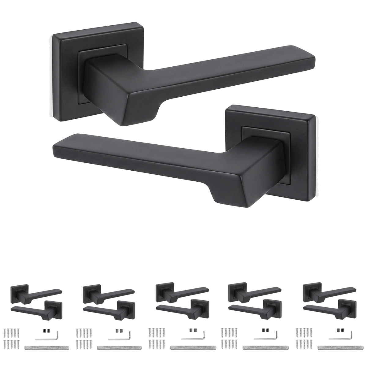 Spectra Matt Black Door Lever Handles - Pack of 6 Pairs