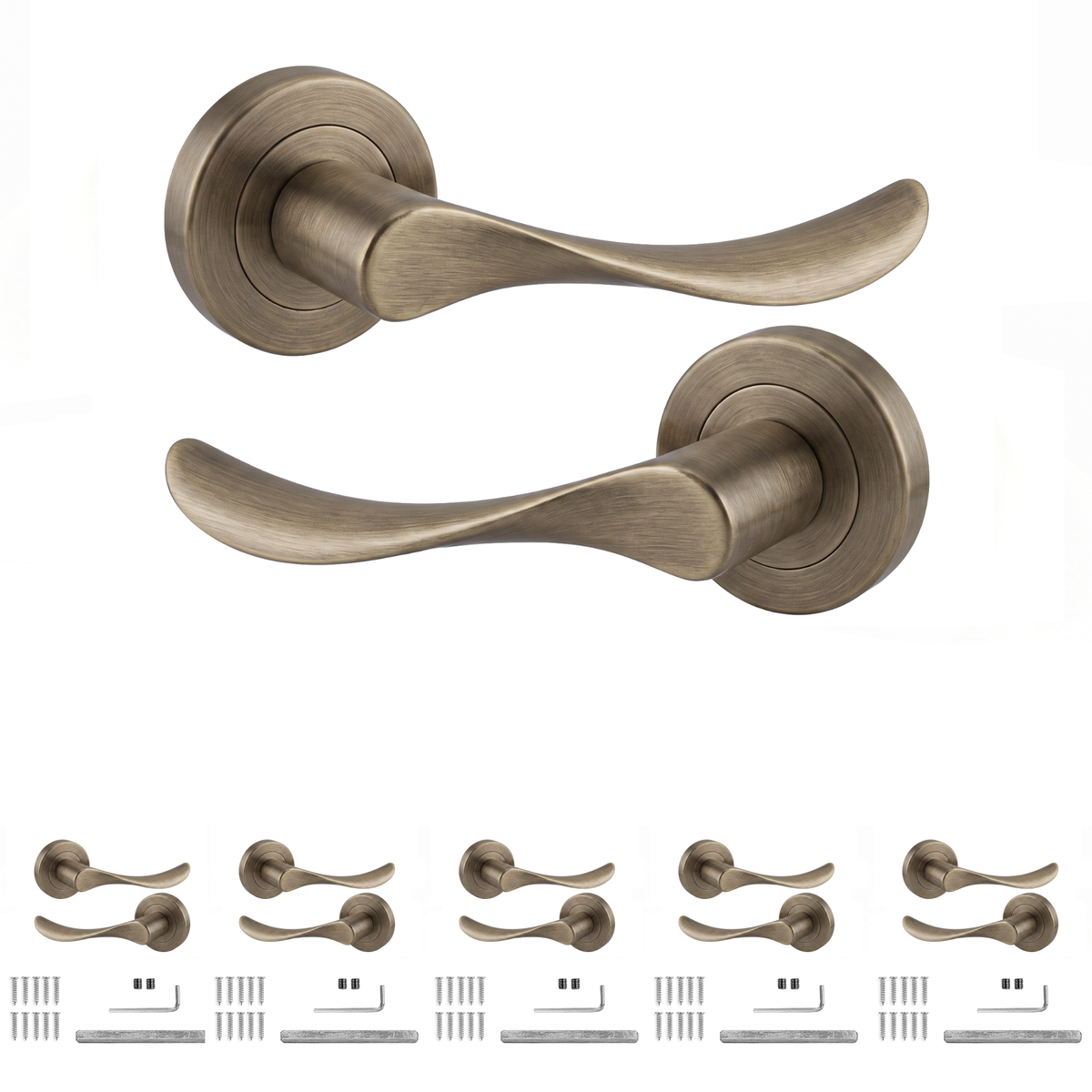 Nimbus Antique Brass Door Lever Handles - Pack of 6 Pairs