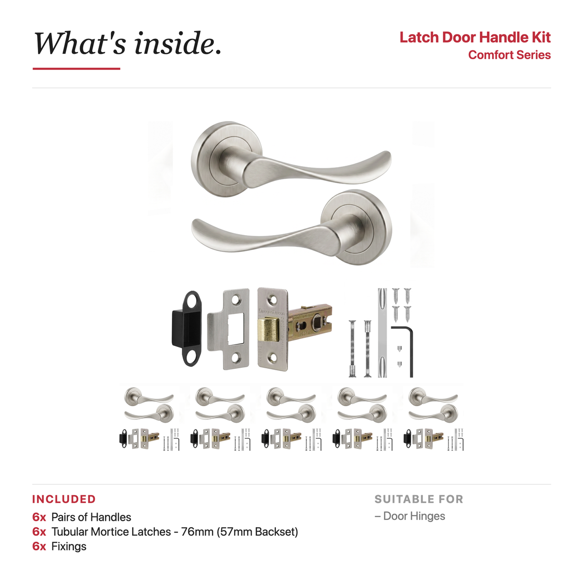 Nimbus Satin Nickel Passage Door Lever Handles – showing what's included in the box