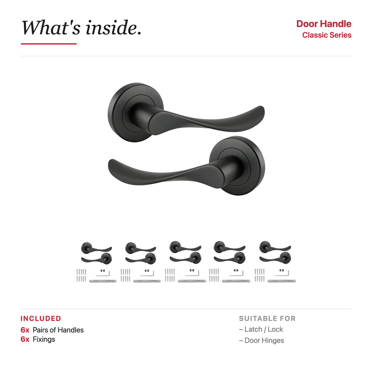 Nimbus Matt Black Door Lever Handles – showing what's included in the box