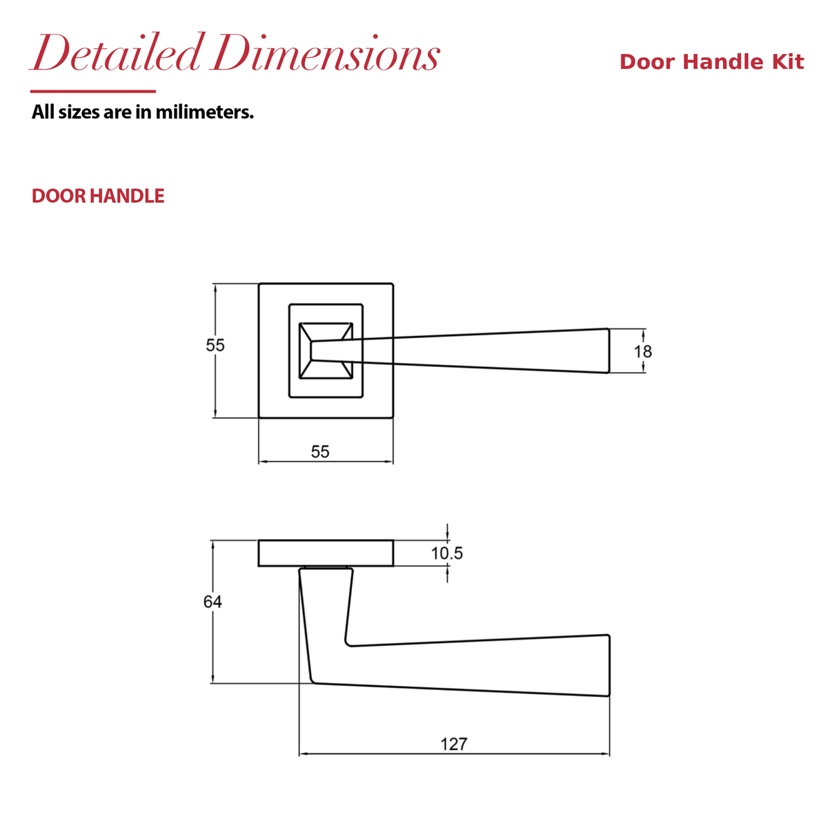 Helix Matt Black Door Lever Handles – dimensions and measurements diagram