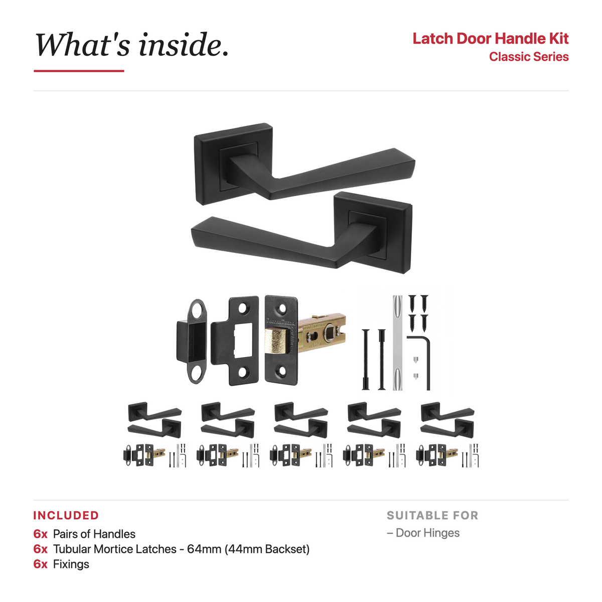 Helix Matt Black Passage Door Lever Handles – showing what's included in the box