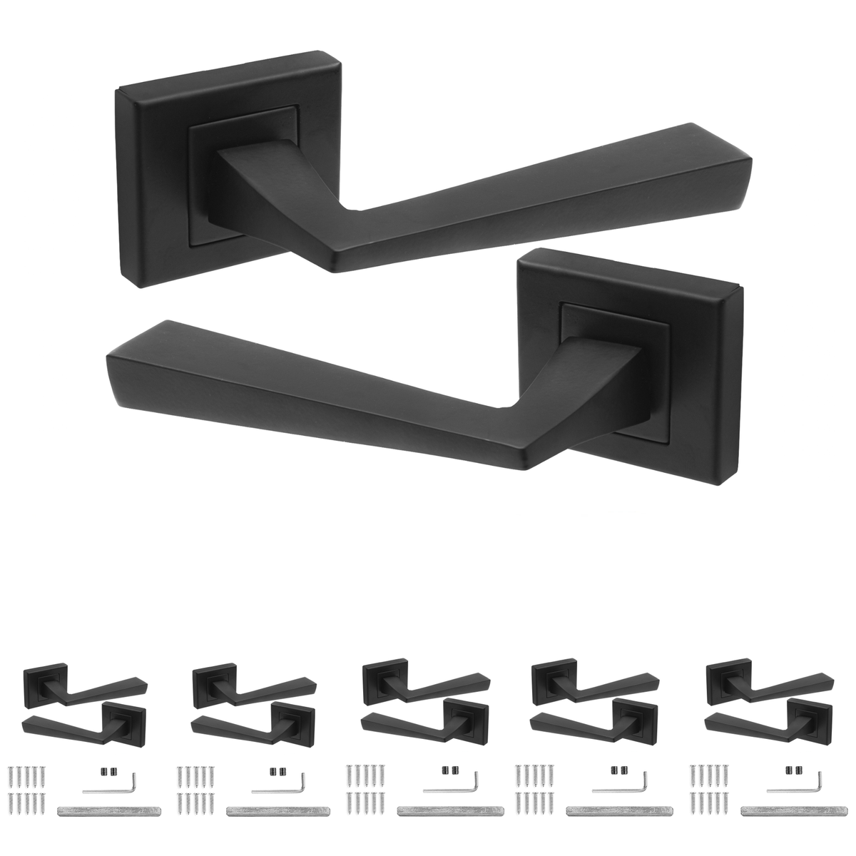 Helix Matt Black Door Lever Handles - Pack of 6 Pairs